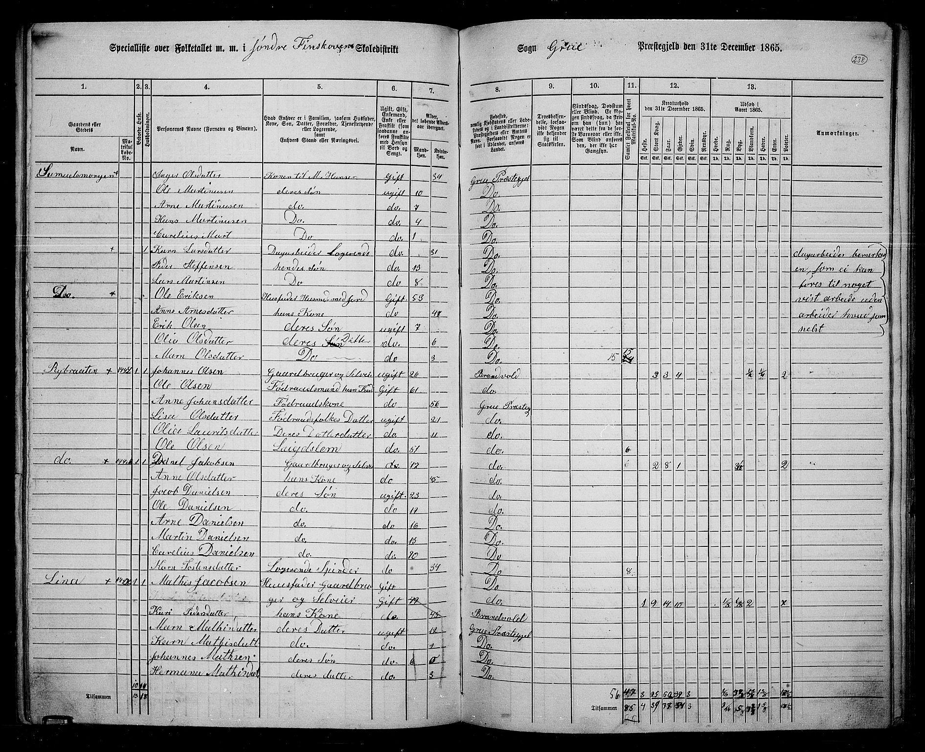 RA, 1865 census for Grue, 1865, p. 208