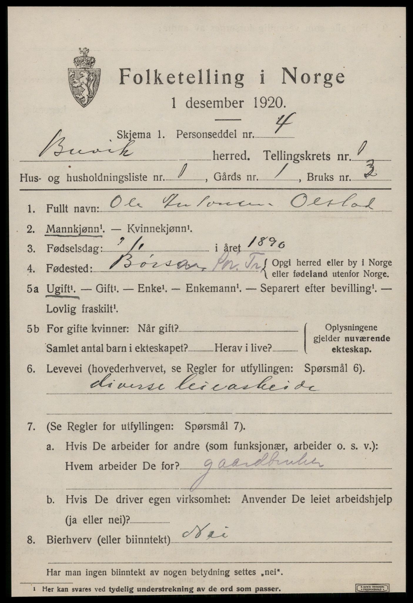 SAT, 1920 census for Buvik, 1920, p. 306