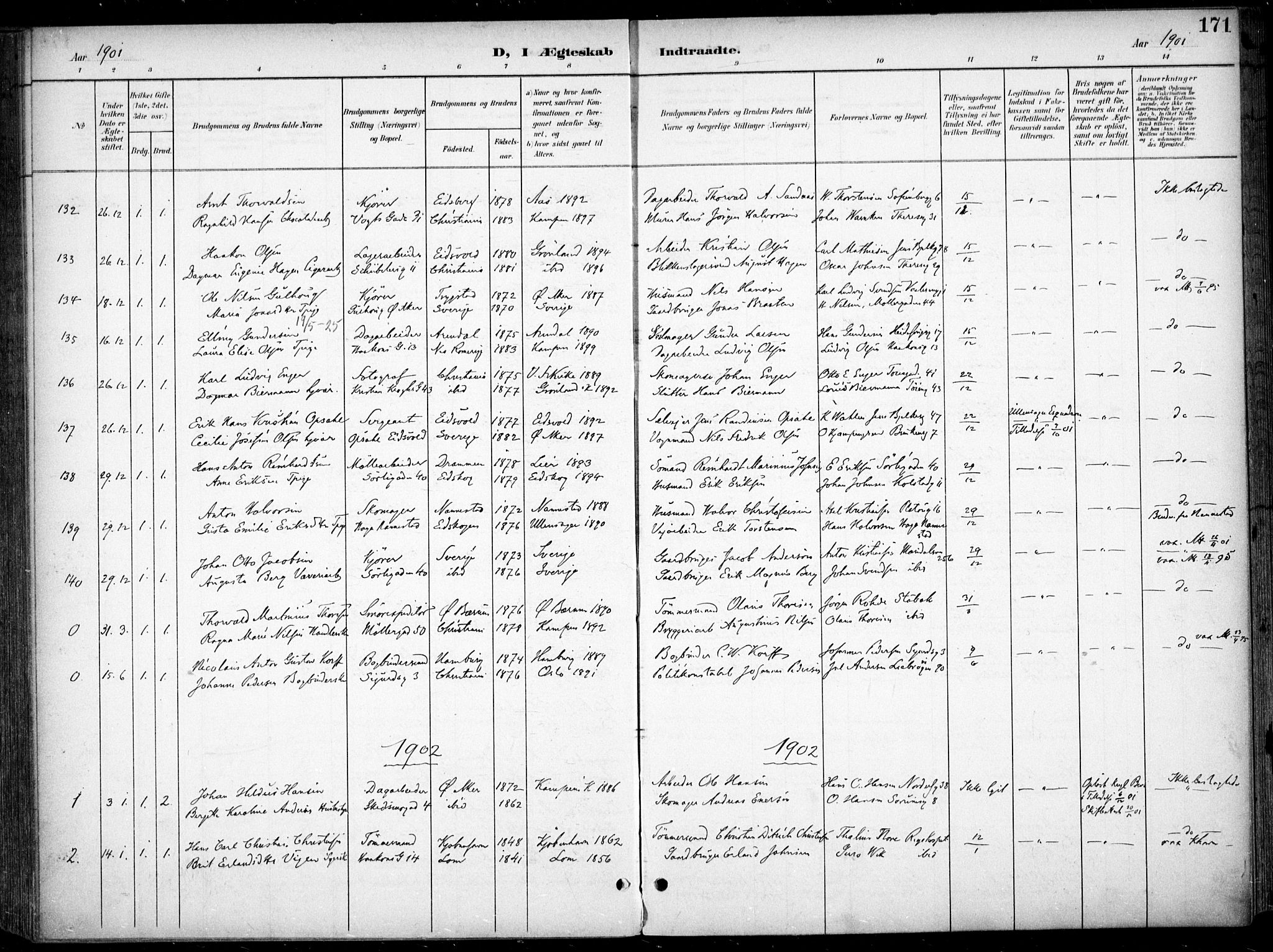 Kampen prestekontor Kirkebøker, SAO/A-10853/F/Fa/L0009: Parish register (official) no. I 9, 1899-1911, p. 171