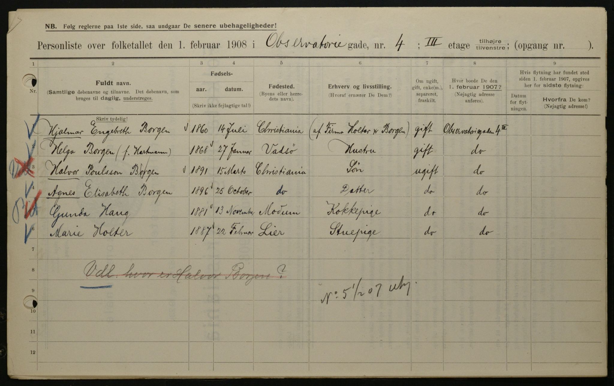 OBA, Municipal Census 1908 for Kristiania, 1908, p. 66666