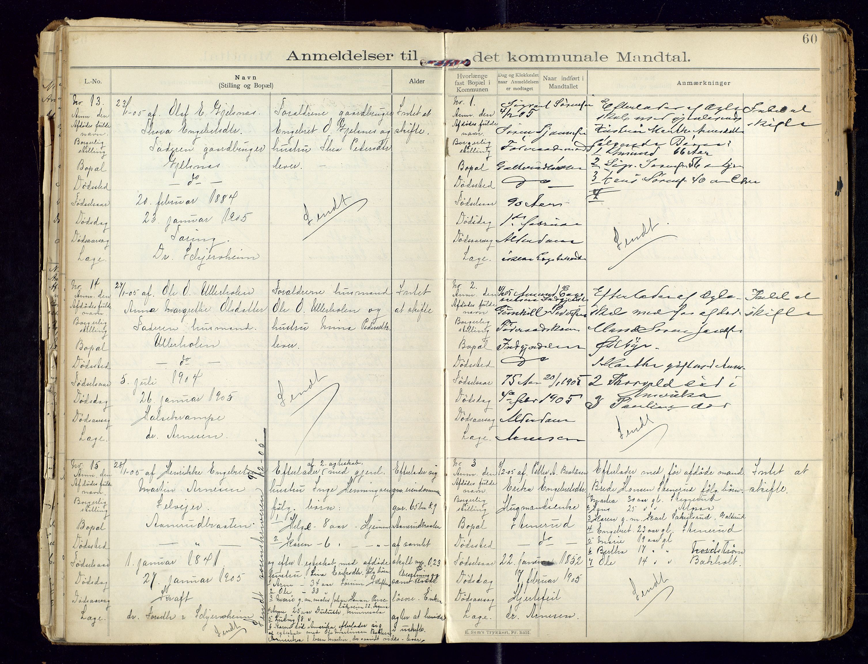 Sør-Odal lensmannskontor, AV/SAH-LHS-022/H/Hb/L0001/0002: Protokoller over anmeldte dødsfall / Protokoll over anmeldte dødsfall, 1901-1913, p. 60