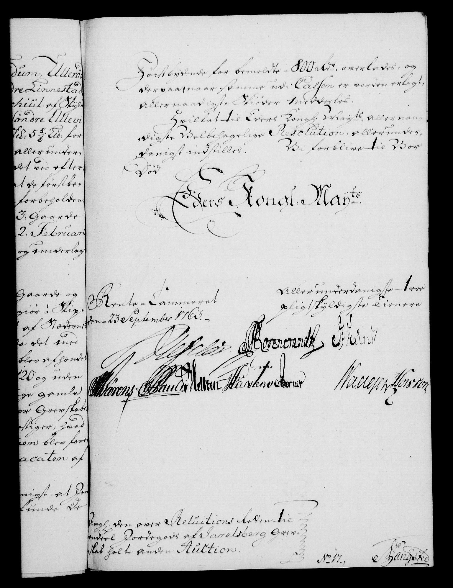 Rentekammeret, Kammerkanselliet, RA/EA-3111/G/Gf/Gfa/L0045: Norsk relasjons- og resolusjonsprotokoll (merket RK 52.45), 1763, p. 423