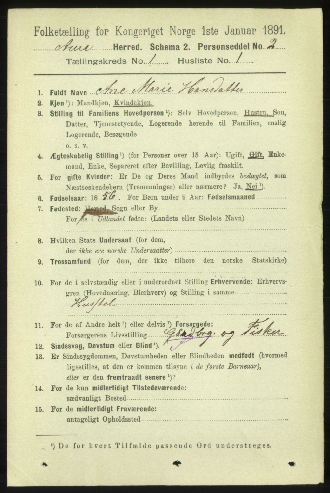 RA, 1891 census for 1569 Aure, 1891, p. 125