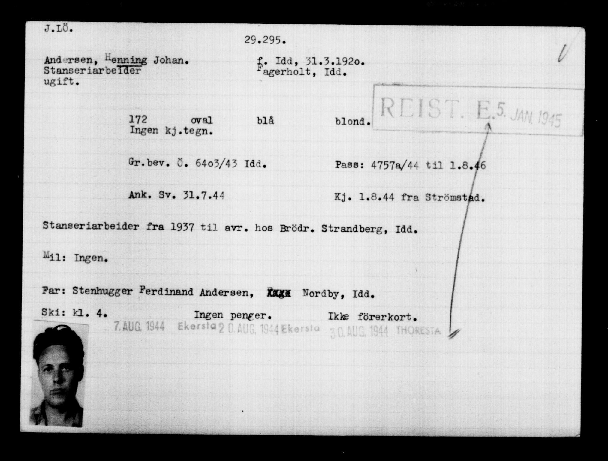 Den Kgl. Norske Legasjons Flyktningskontor, AV/RA-S-6753/V/Va/L0012: Kjesäterkartoteket.  Flyktningenr. 28300-31566, 1940-1945, p. 1083