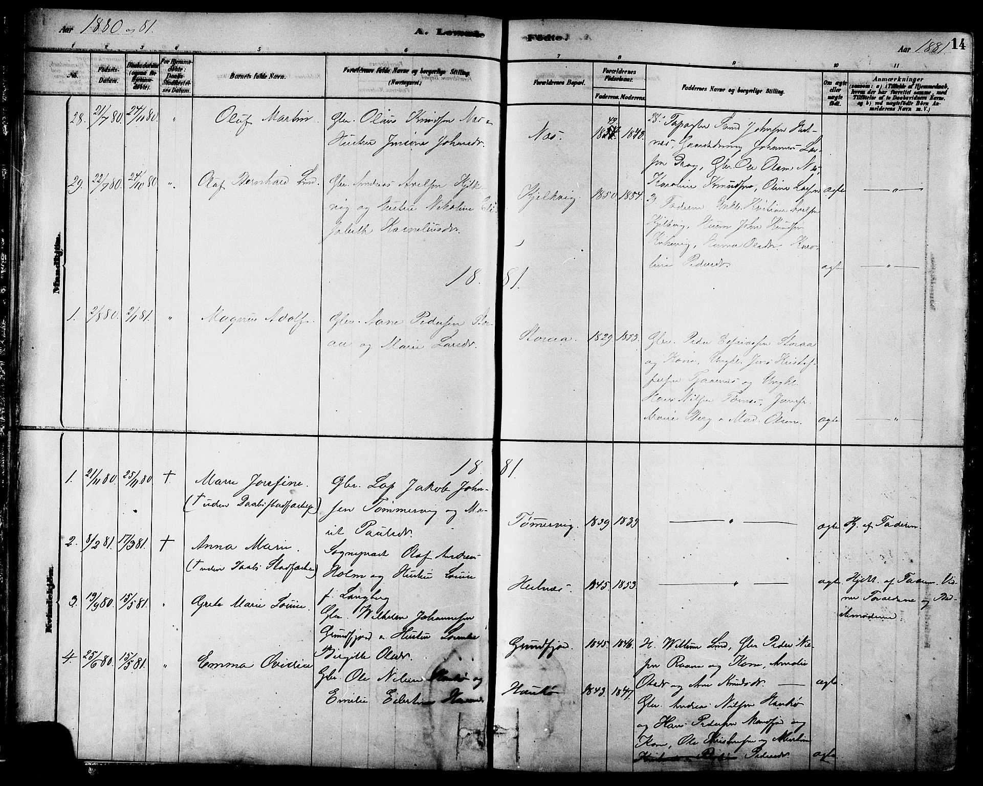 Ministerialprotokoller, klokkerbøker og fødselsregistre - Nordland, AV/SAT-A-1459/861/L0868: Parish register (official) no. 861A03, 1879-1889, p. 14