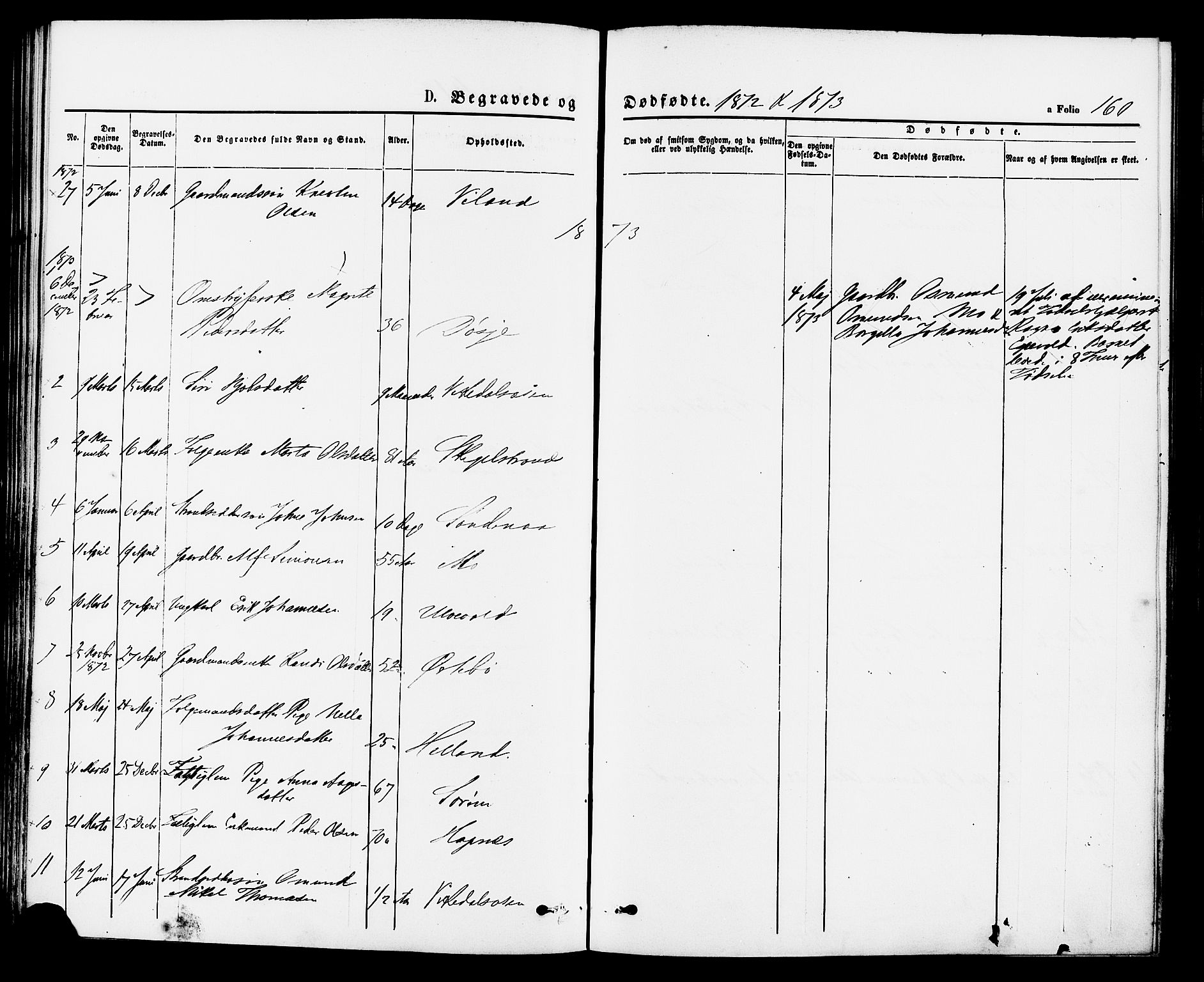 Vikedal sokneprestkontor, SAST/A-101840/01/IV: Parish register (official) no. A 7, 1868-1883, p. 160