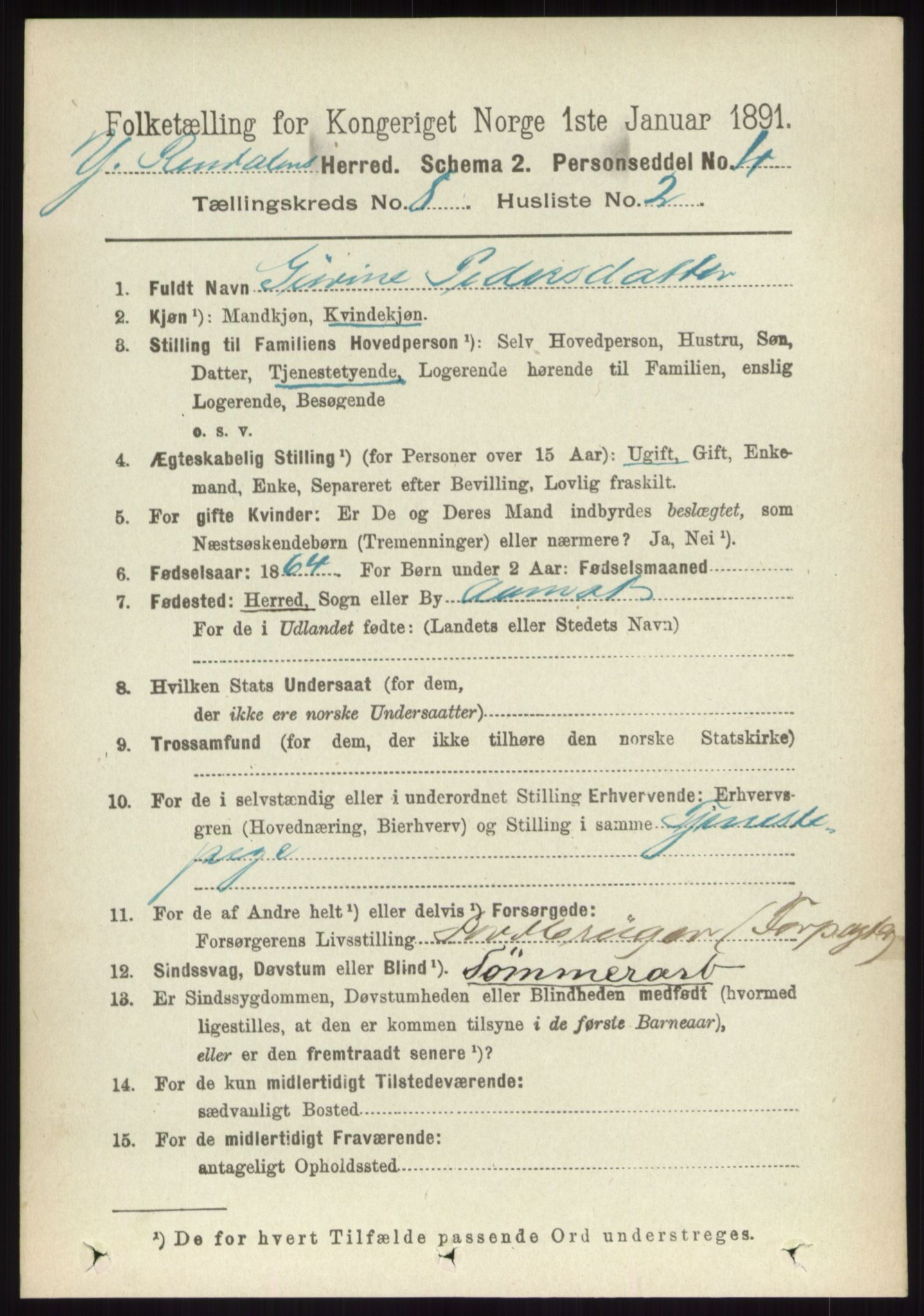 RA, 1891 census for 0432 Ytre Rendal, 1891, p. 2106