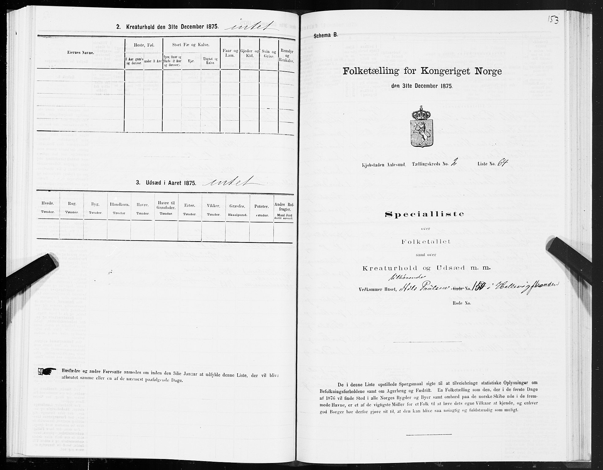 SAT, 1875 census for 1501P Ålesund, 1875, p. 2153