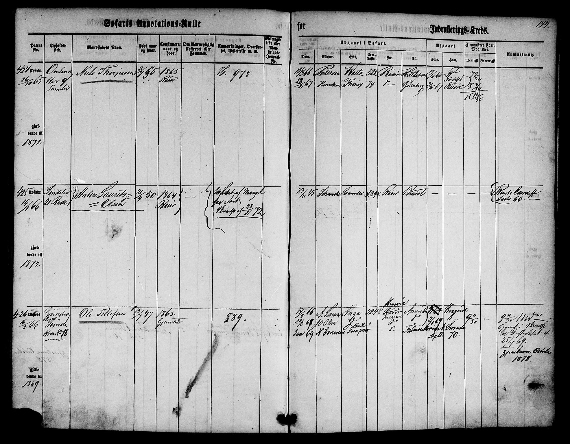 Risør mønstringskrets, AV/SAK-2031-0010/F/Fa/L0001: Annotasjonsrulle nr 1-435 med register, D-1, 1860-1865, p. 163