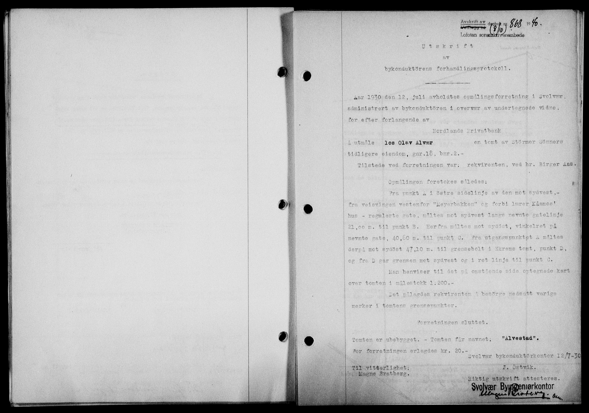 Lofoten sorenskriveri, SAT/A-0017/1/2/2C/L0007a: Mortgage book no. 7a, 1939-1940, Diary no: : 868/1940