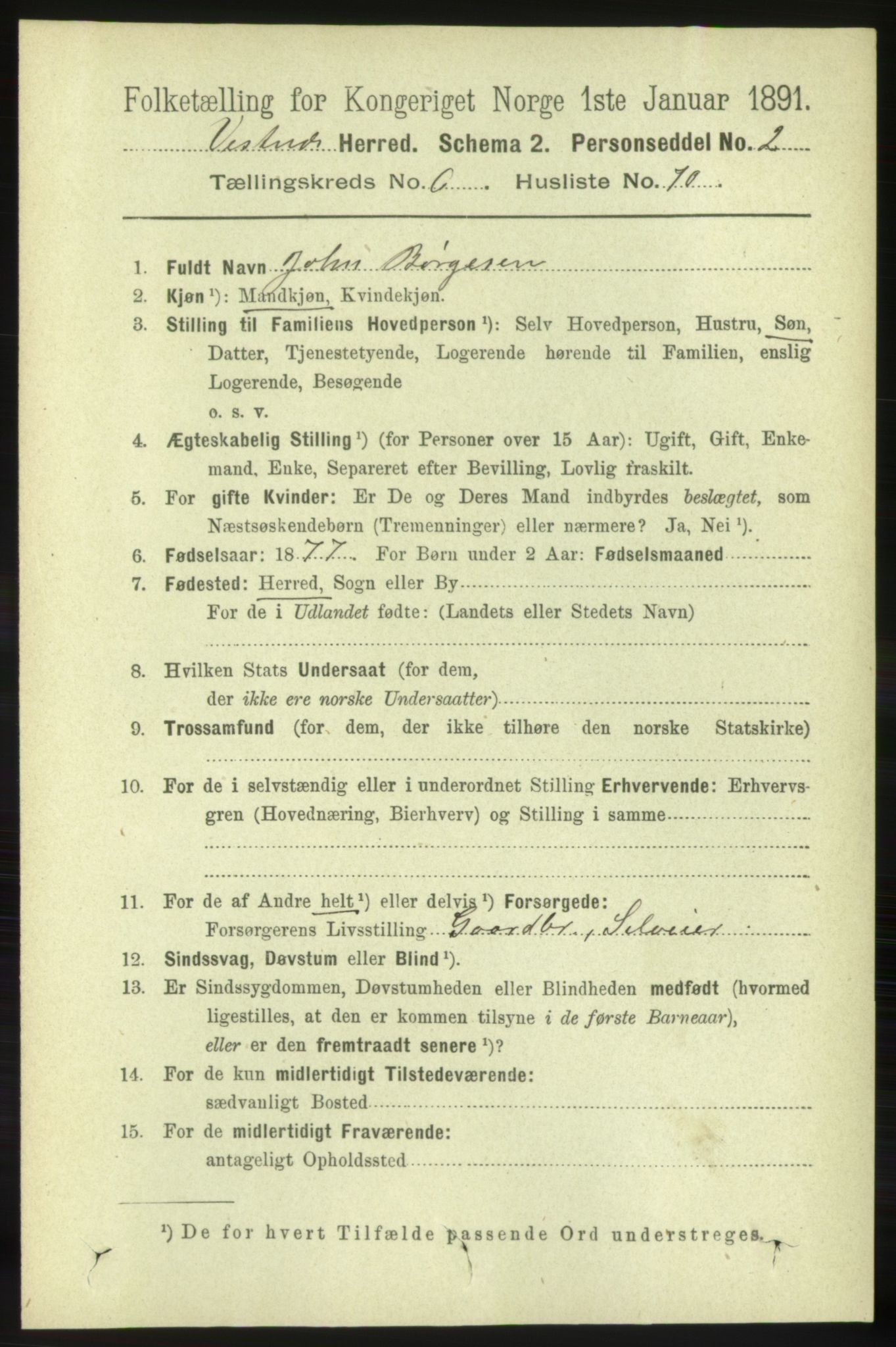 RA, 1891 census for 1535 Vestnes, 1891, p. 2609