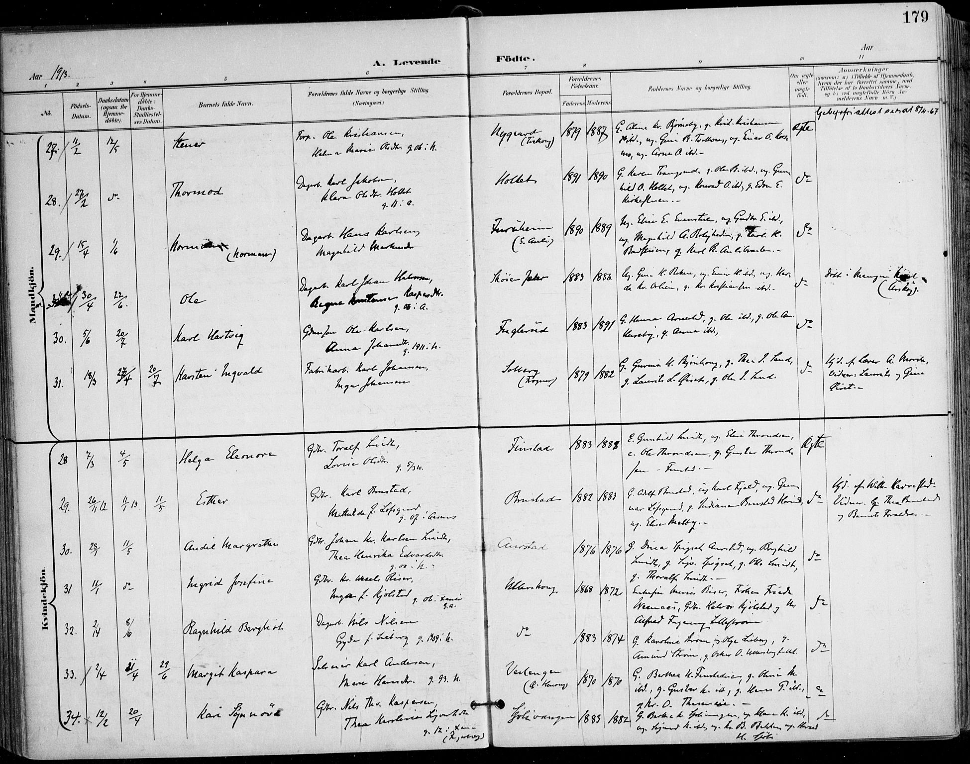 Nes prestekontor Kirkebøker, AV/SAO-A-10410/F/Fa/L0011: Parish register (official) no. I 11, 1899-1918, p. 179