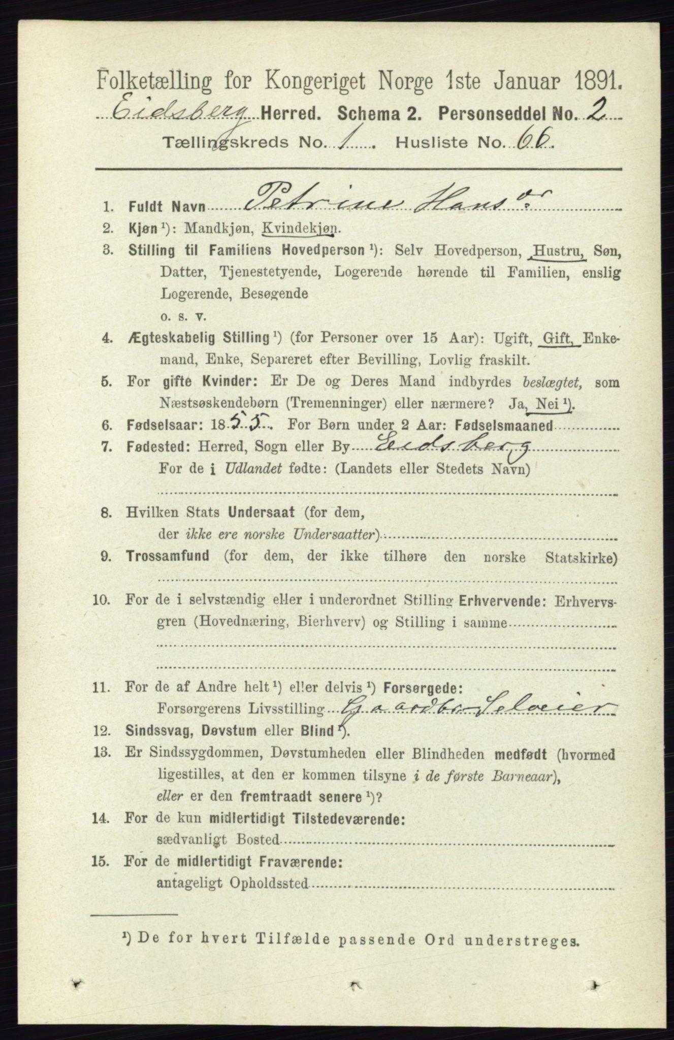 RA, 1891 census for 0125 Eidsberg, 1891, p. 555