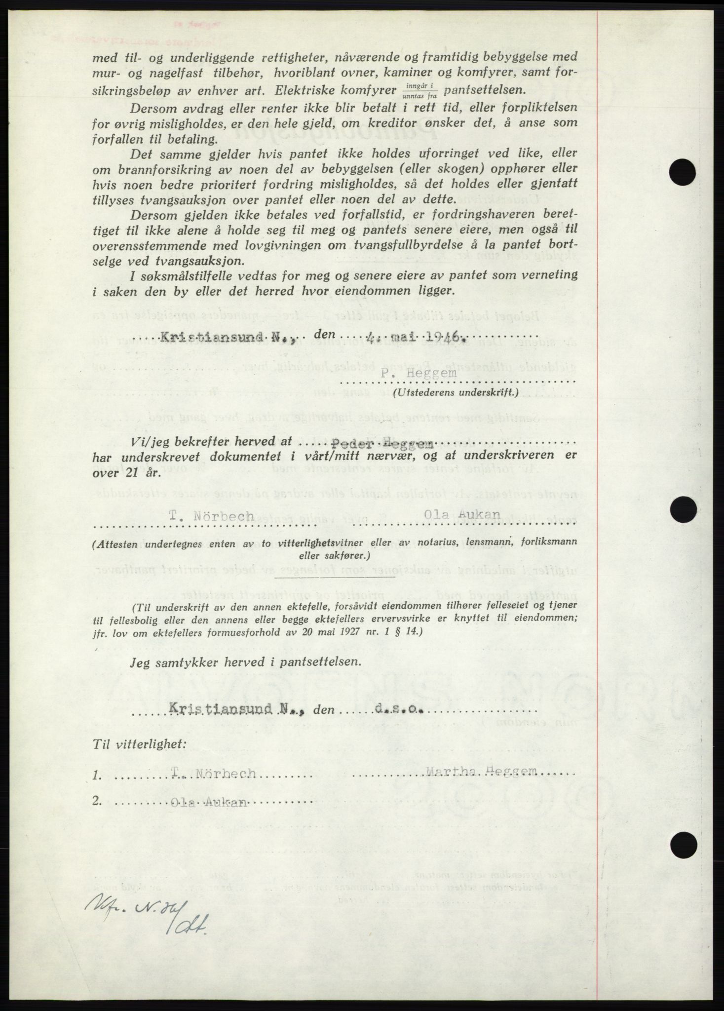 Nordmøre sorenskriveri, AV/SAT-A-4132/1/2/2Ca: Mortgage book no. B94, 1946-1946, Diary no: : 1038/1946