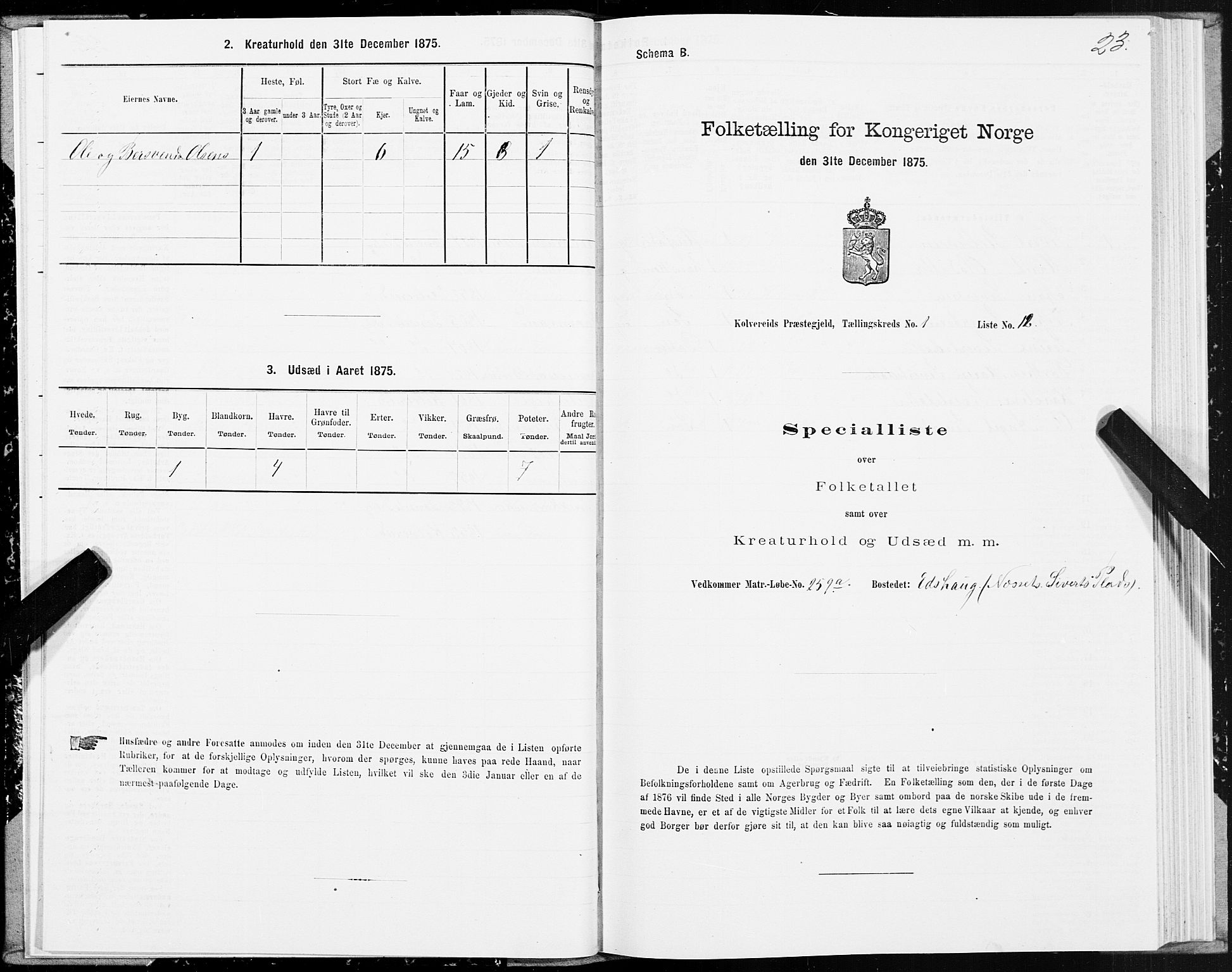 SAT, 1875 census for 1752P Kolvereid, 1875, p. 1023
