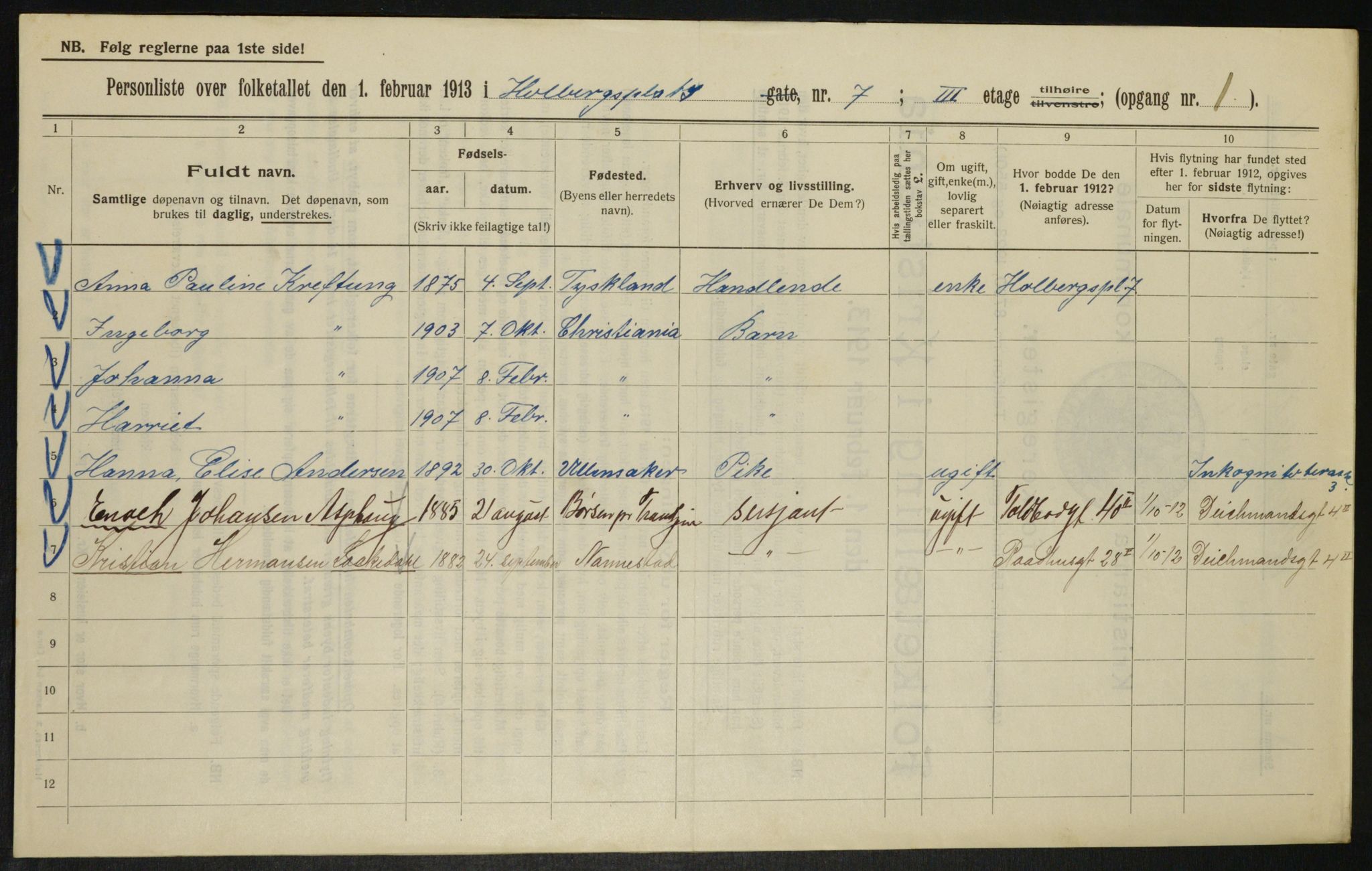 OBA, Municipal Census 1913 for Kristiania, 1913, p. 40441