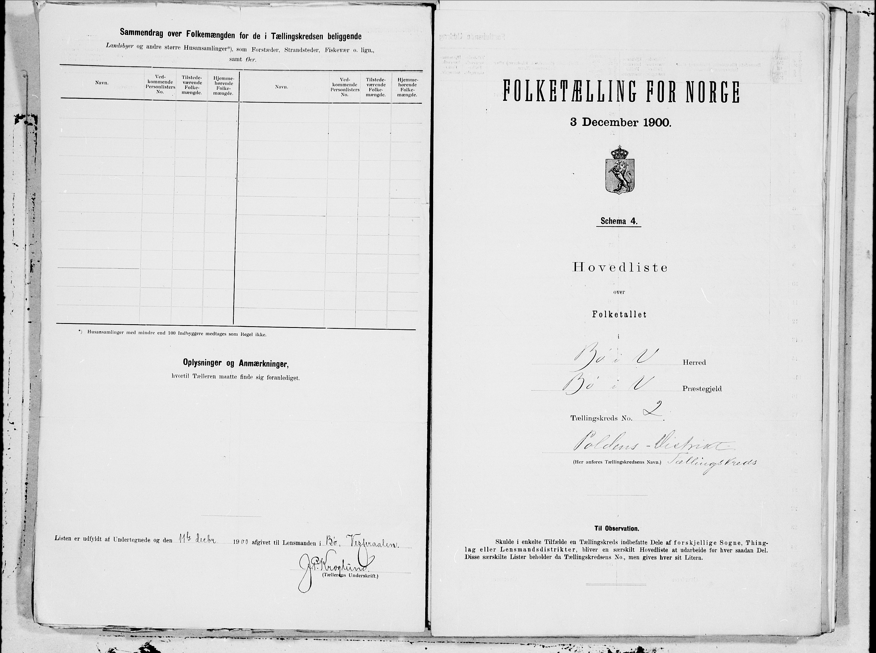 SAT, 1900 census for Bø, 1900, p. 4