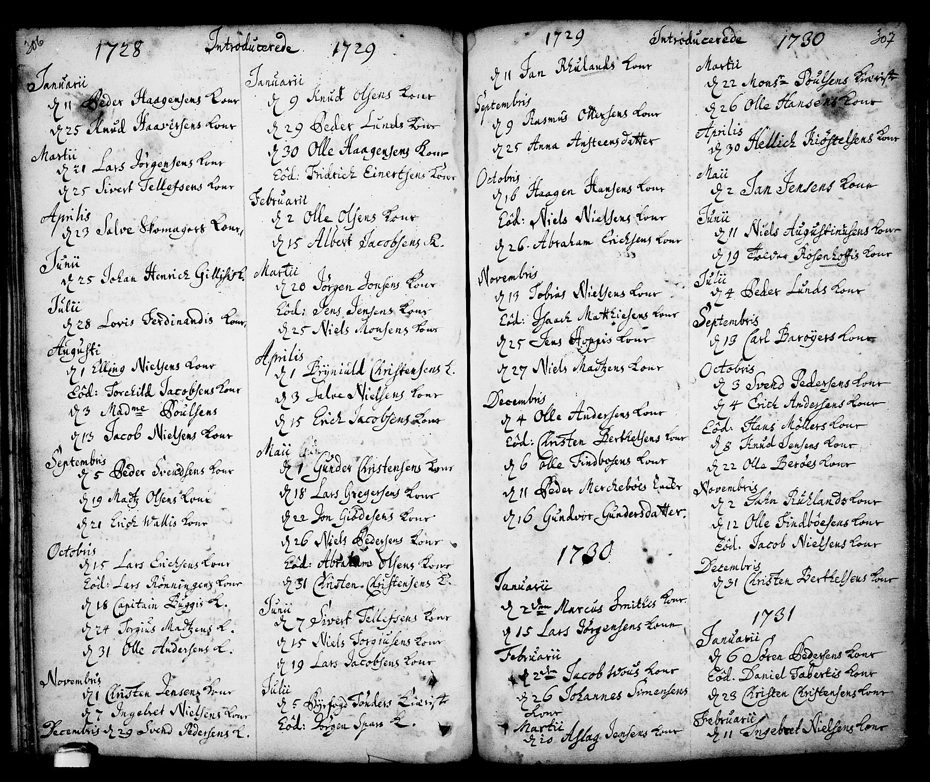 Kragerø kirkebøker, SAKO/A-278/F/Fa/L0001: Parish register (official) no. 1, 1702-1766, p. 306-307