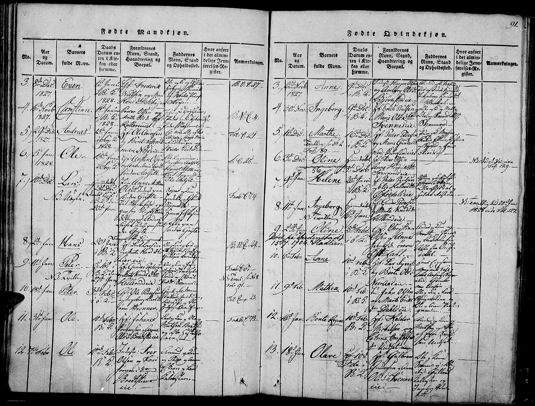 Biri prestekontor, SAH/PREST-096/H/Ha/Haa/L0003: Parish register (official) no. 3, 1814-1828, p. 91