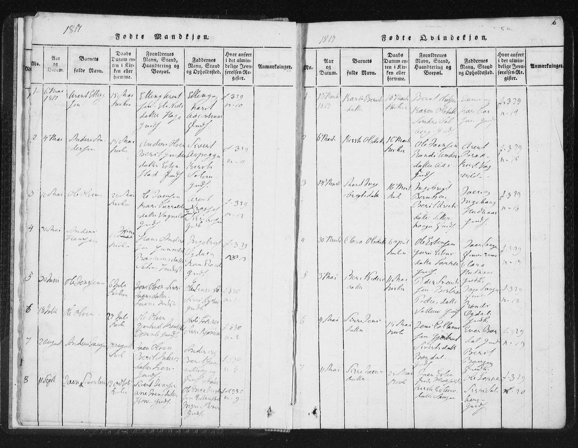 Ministerialprotokoller, klokkerbøker og fødselsregistre - Sør-Trøndelag, SAT/A-1456/689/L1037: Parish register (official) no. 689A02, 1816-1842, p. 6