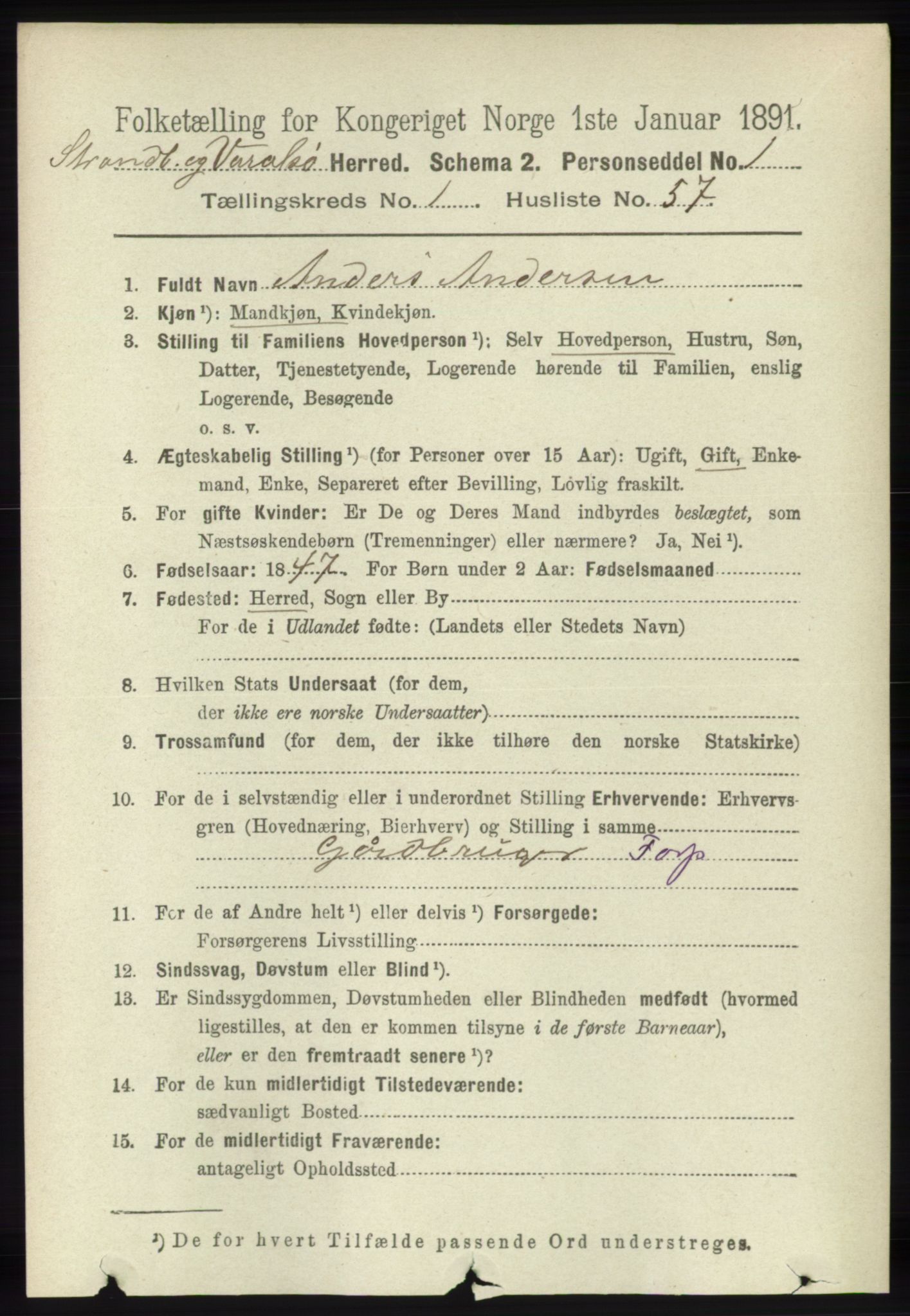 RA, 1891 census for 1226 Strandebarm og Varaldsøy, 1891, p. 457