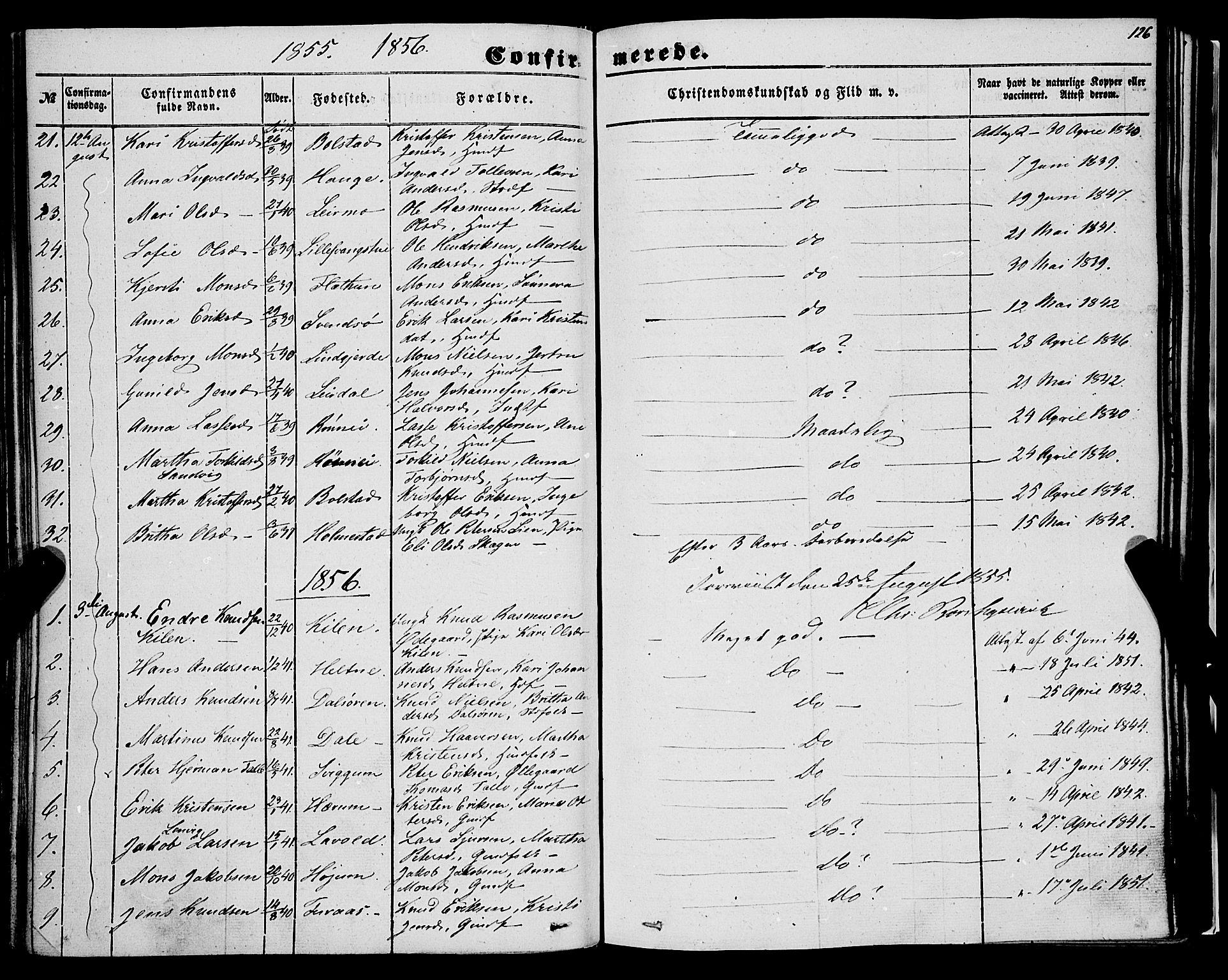 Luster sokneprestembete, AV/SAB-A-81101/H/Haa/Haaa/L0007: Parish register (official) no. A 7, 1849-1859, p. 126