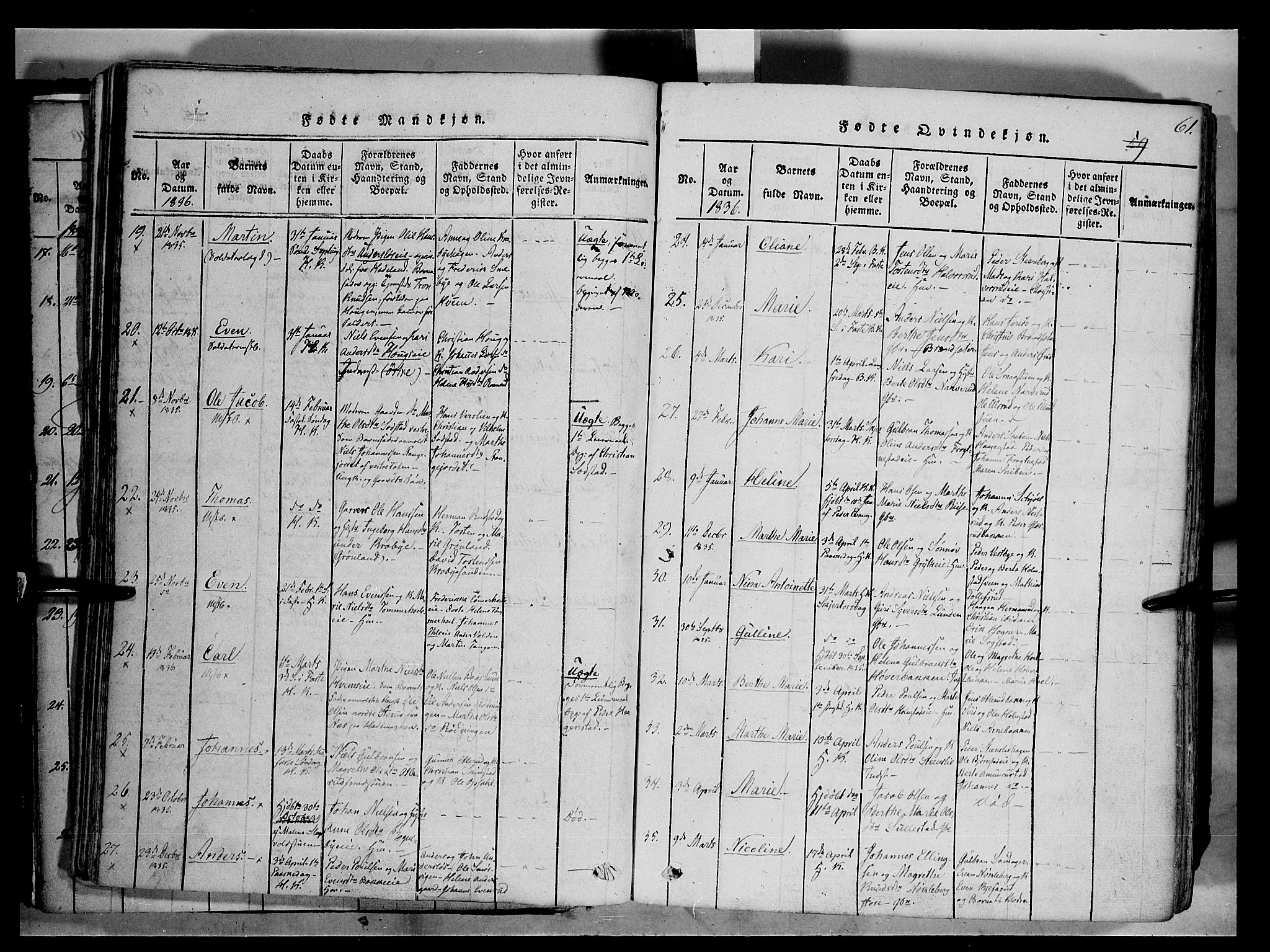 Østre Toten prestekontor, AV/SAH-PREST-104/H/Ha/Haa/L0001: Parish register (official) no. 1, 1828-1839, p. 61