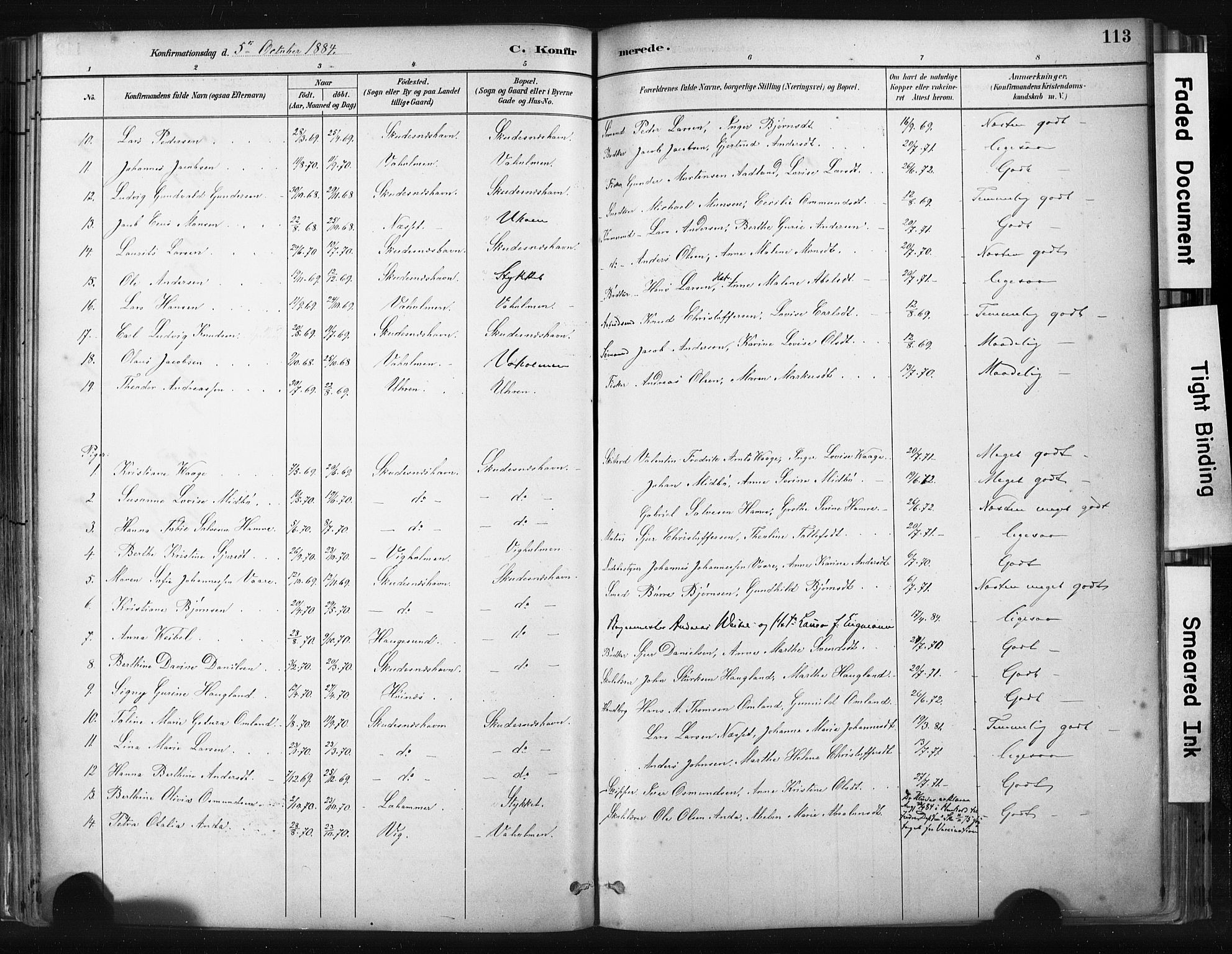 Skudenes sokneprestkontor, AV/SAST-A -101849/H/Ha/Haa/L0008: Parish register (official) no. A 5, 1882-1912, p. 113