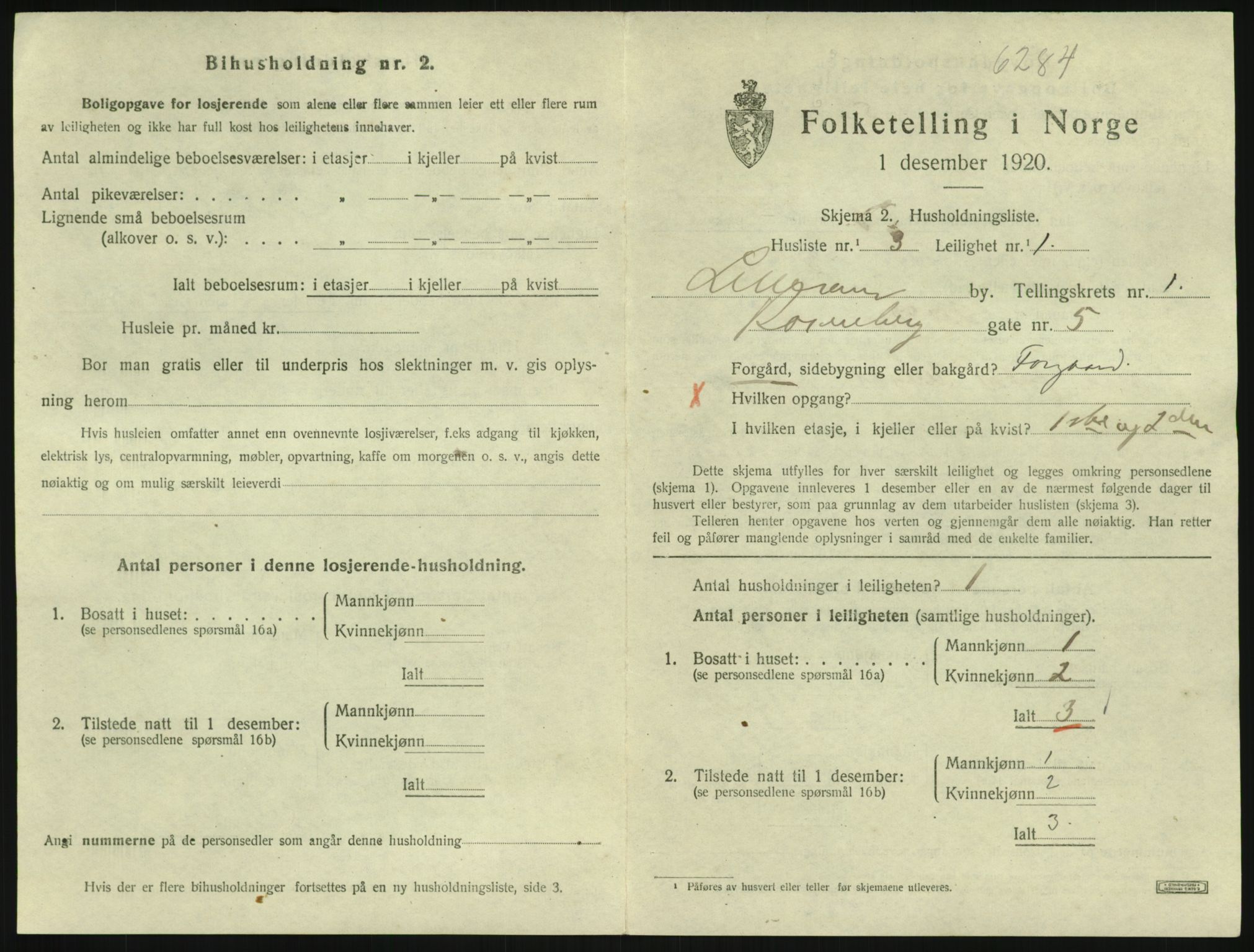 SAK, 1920 census for Lillesand, 1920, p. 497