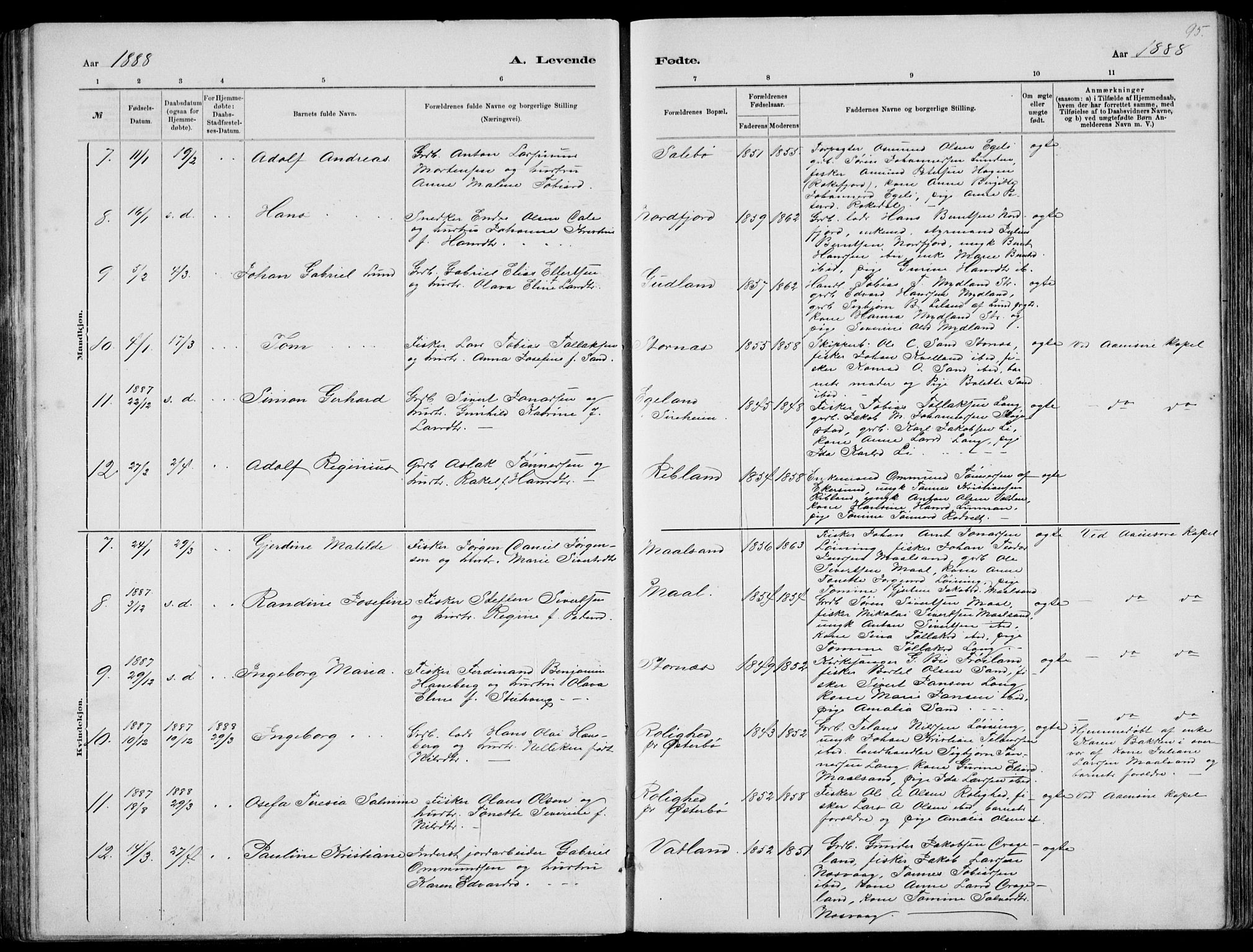 Sokndal sokneprestkontor, AV/SAST-A-101808: Parish register (copy) no. B 4, 1880-1891, p. 95