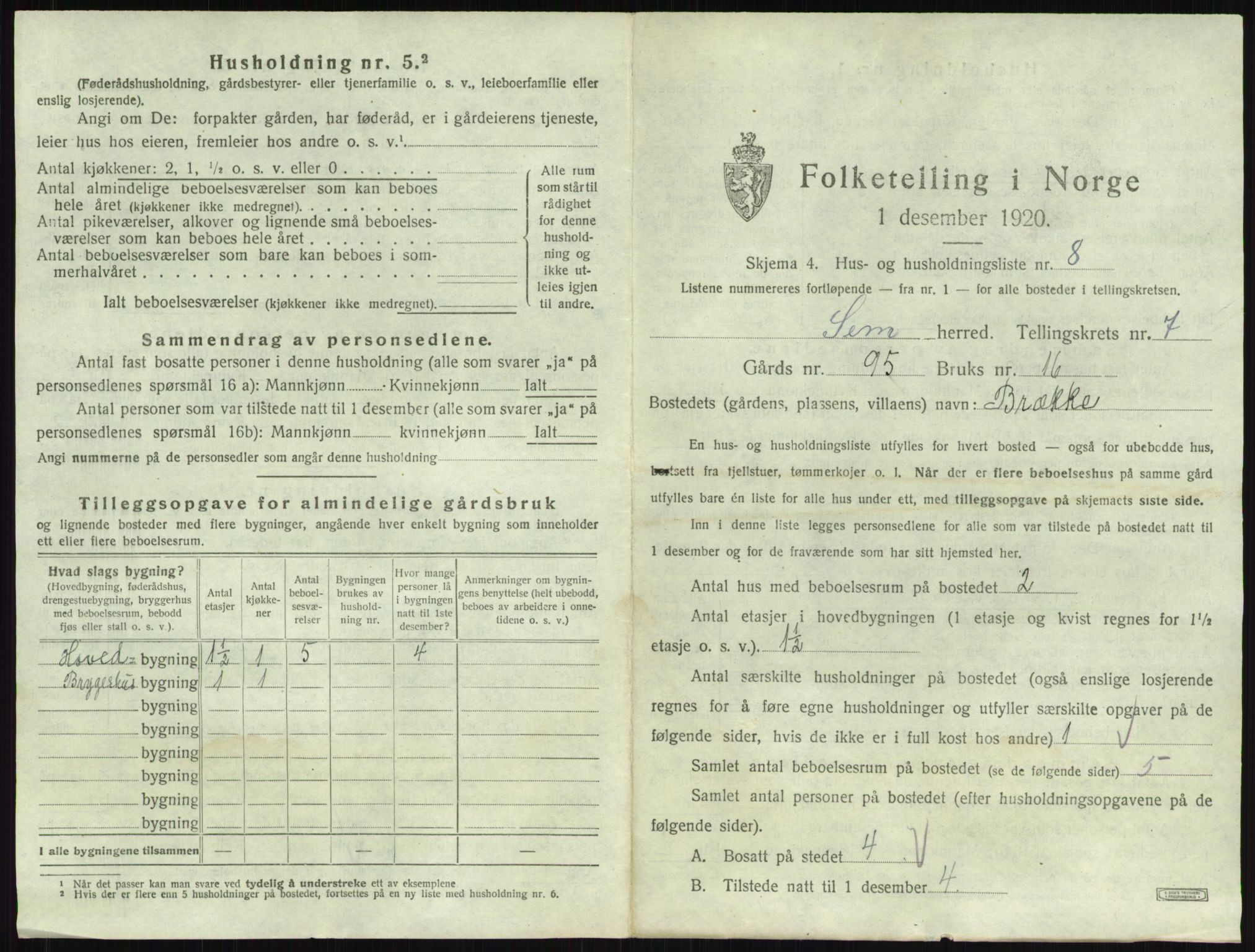 SAKO, 1920 census for Sem, 1920, p. 1468