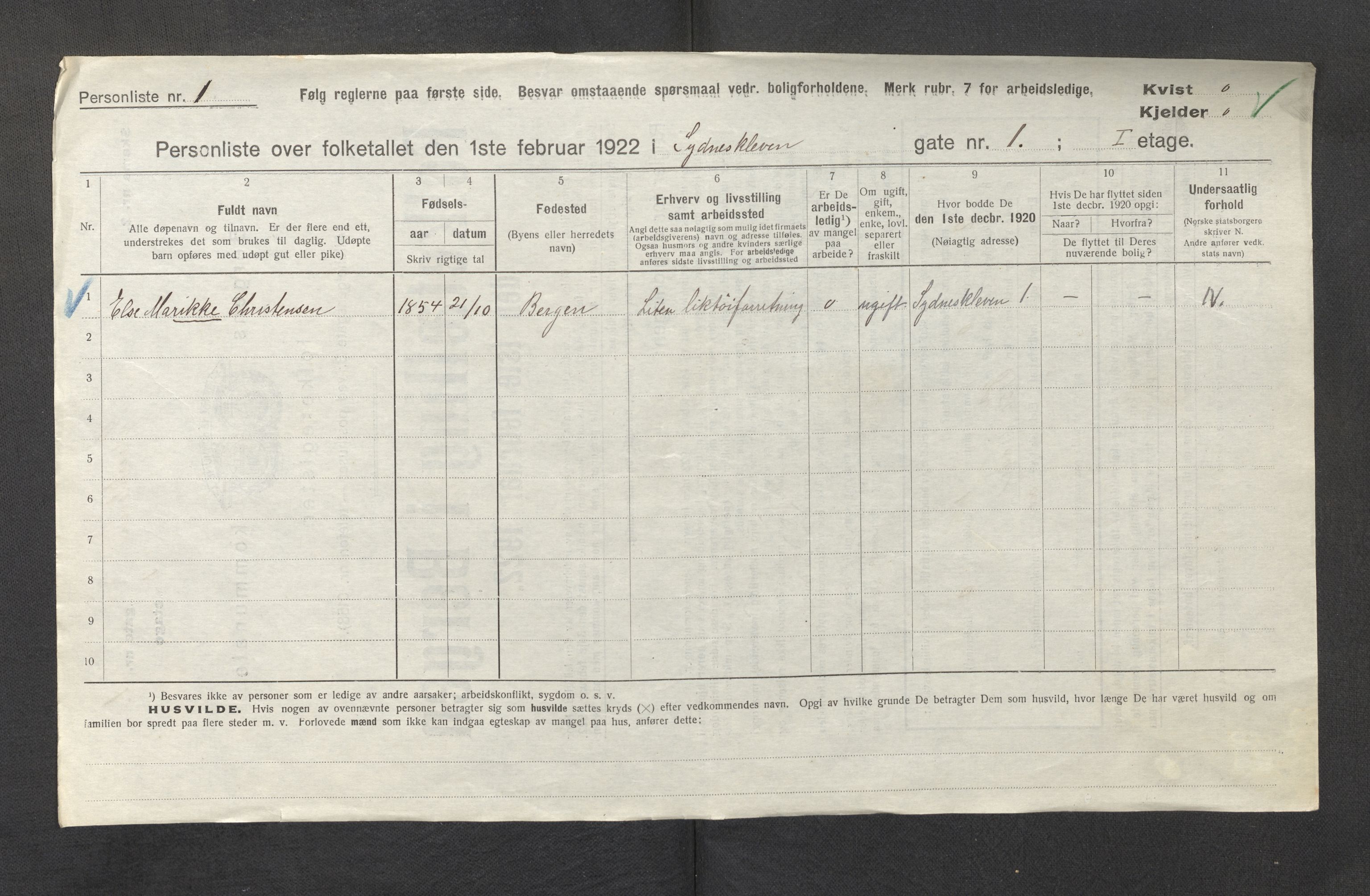 SAB, Municipal Census 1922 for Bergen, 1922, p. 42466