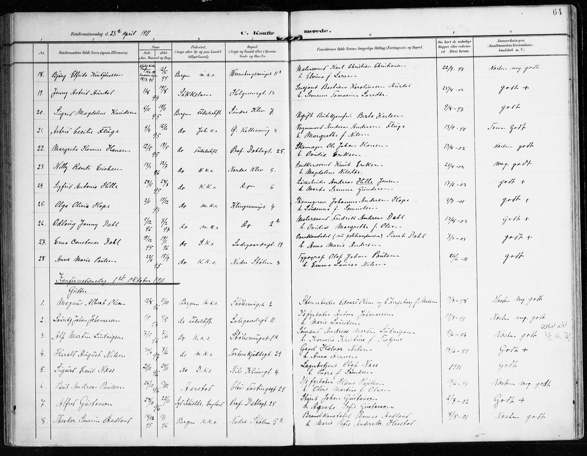 Mariakirken Sokneprestembete, SAB/A-76901/H/Haa/L0014: Parish register (official) no. C 2, 1900-1916, p. 64