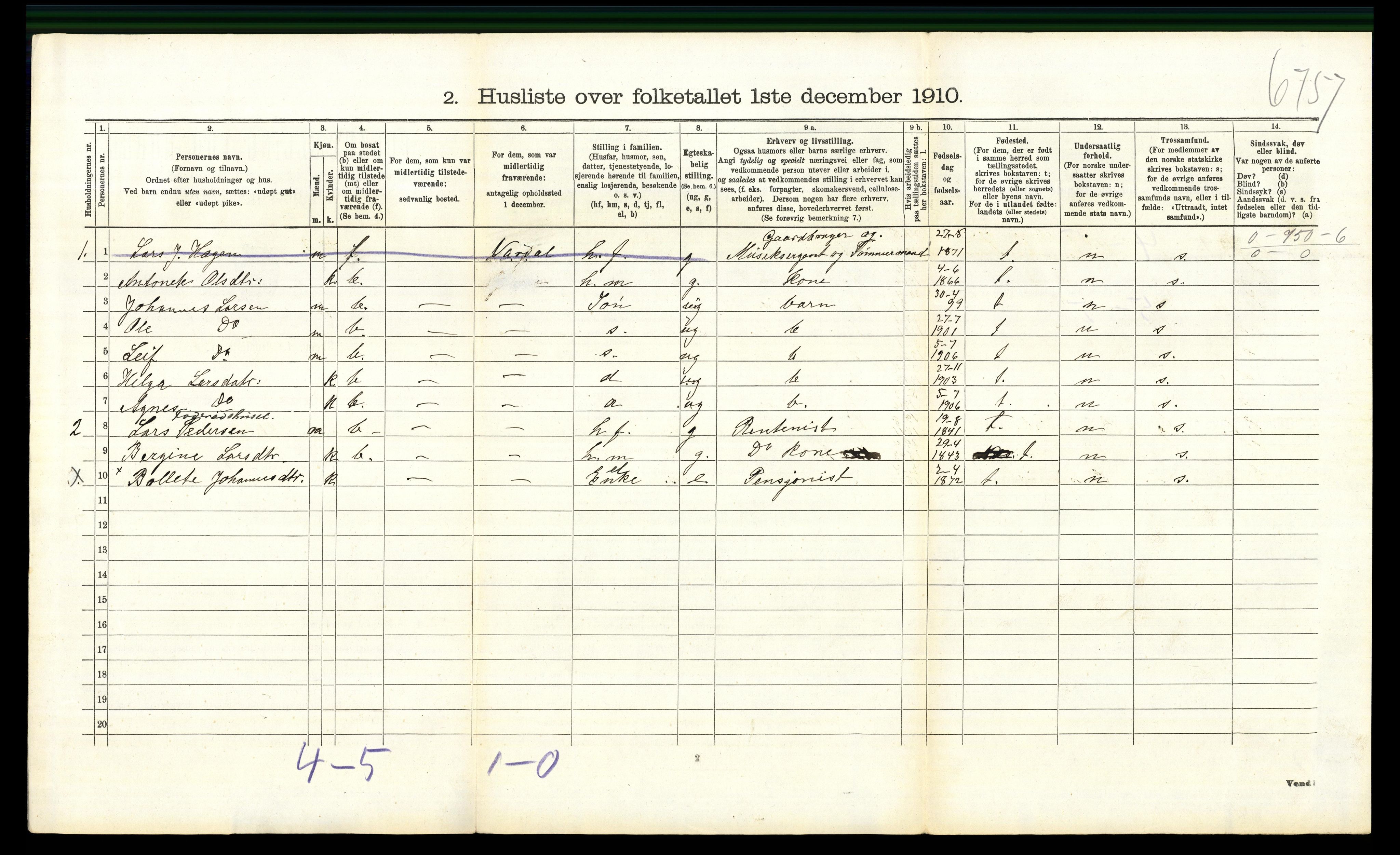 RA, 1910 census for Biri, 1910, p. 840