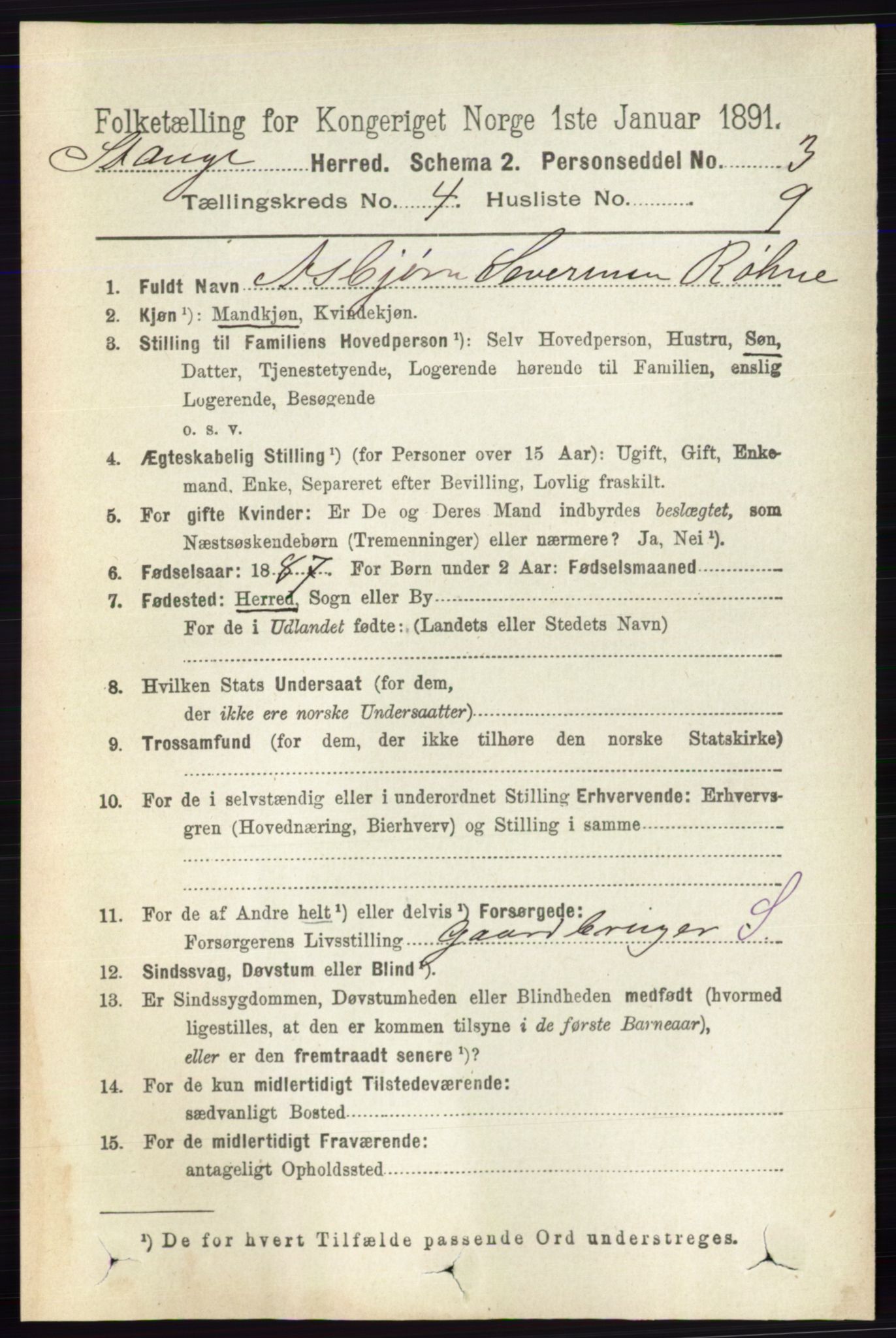 RA, 1891 census for 0417 Stange, 1891, p. 2407