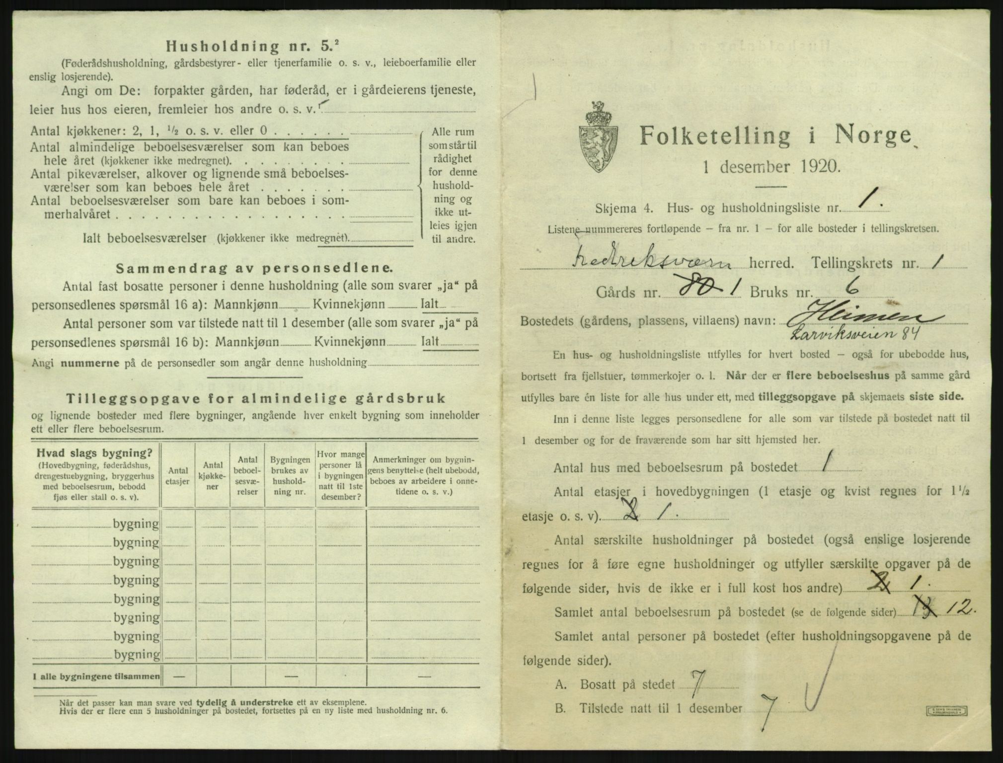 SAKO, 1920 census for Fredriksvern, 1920, p. 13