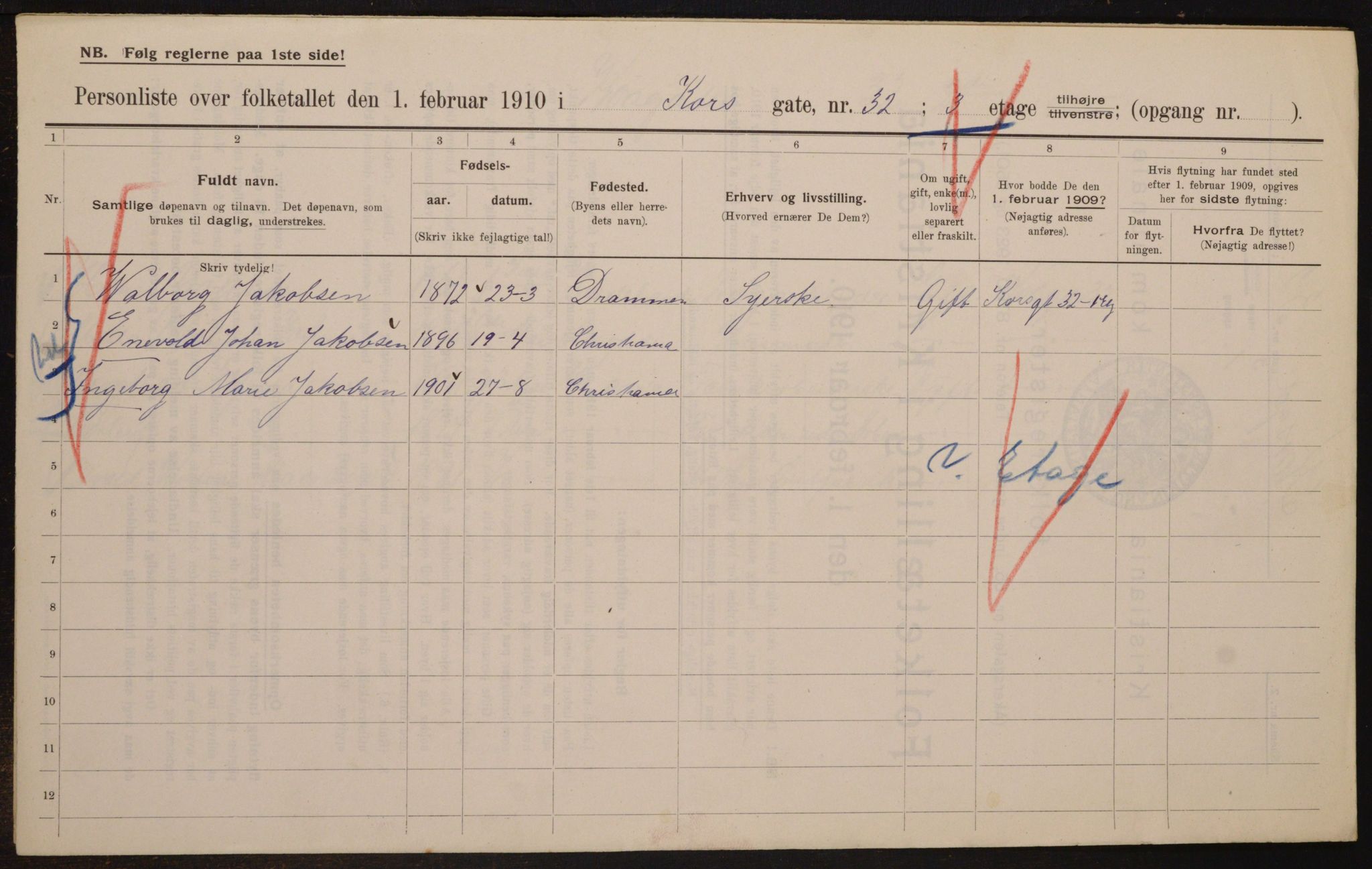 OBA, Municipal Census 1910 for Kristiania, 1910, p. 52307