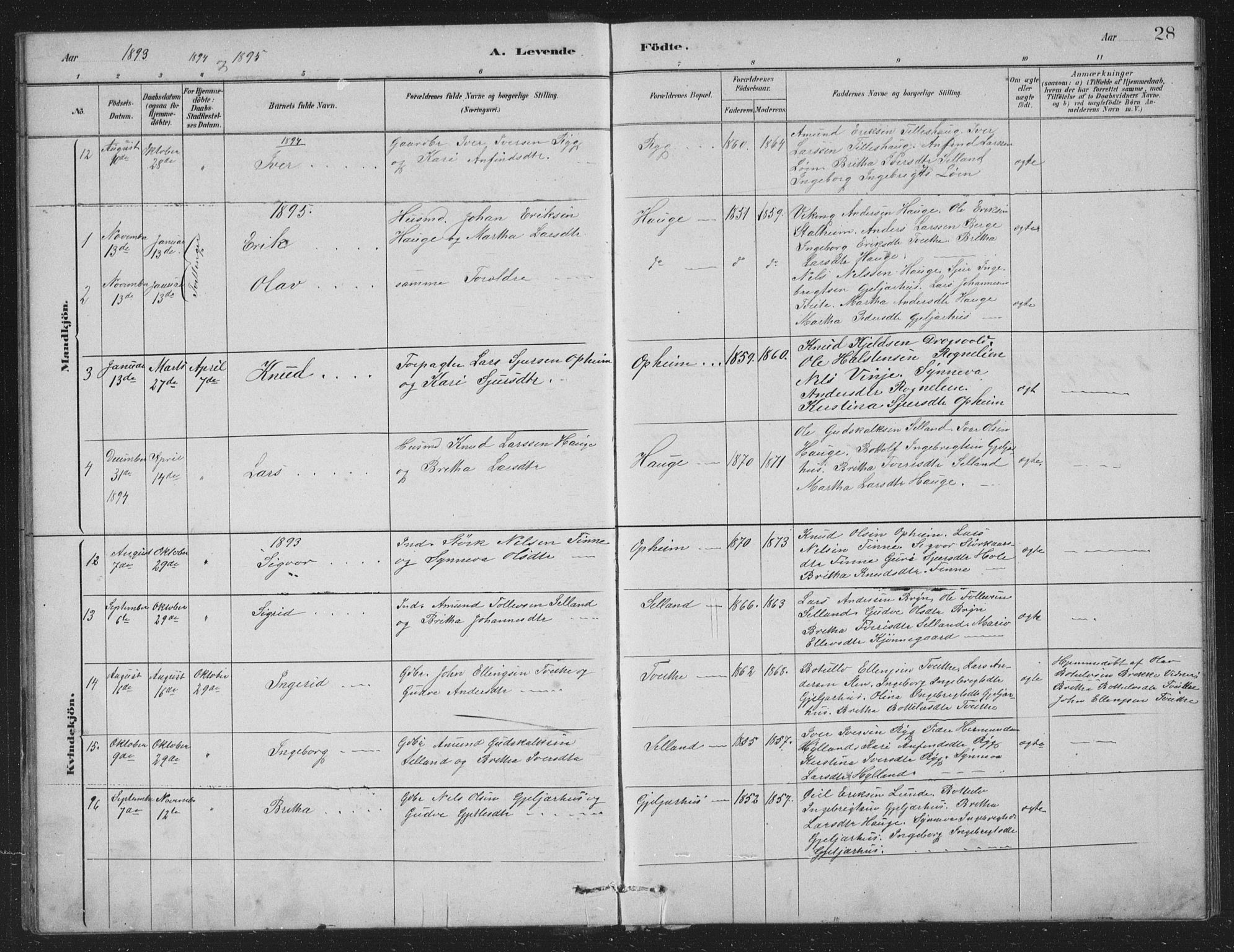 Vossestrand Sokneprestembete, SAB/A-79101/H/Hab: Parish register (copy) no. A 2, 1880-1902, p. 28