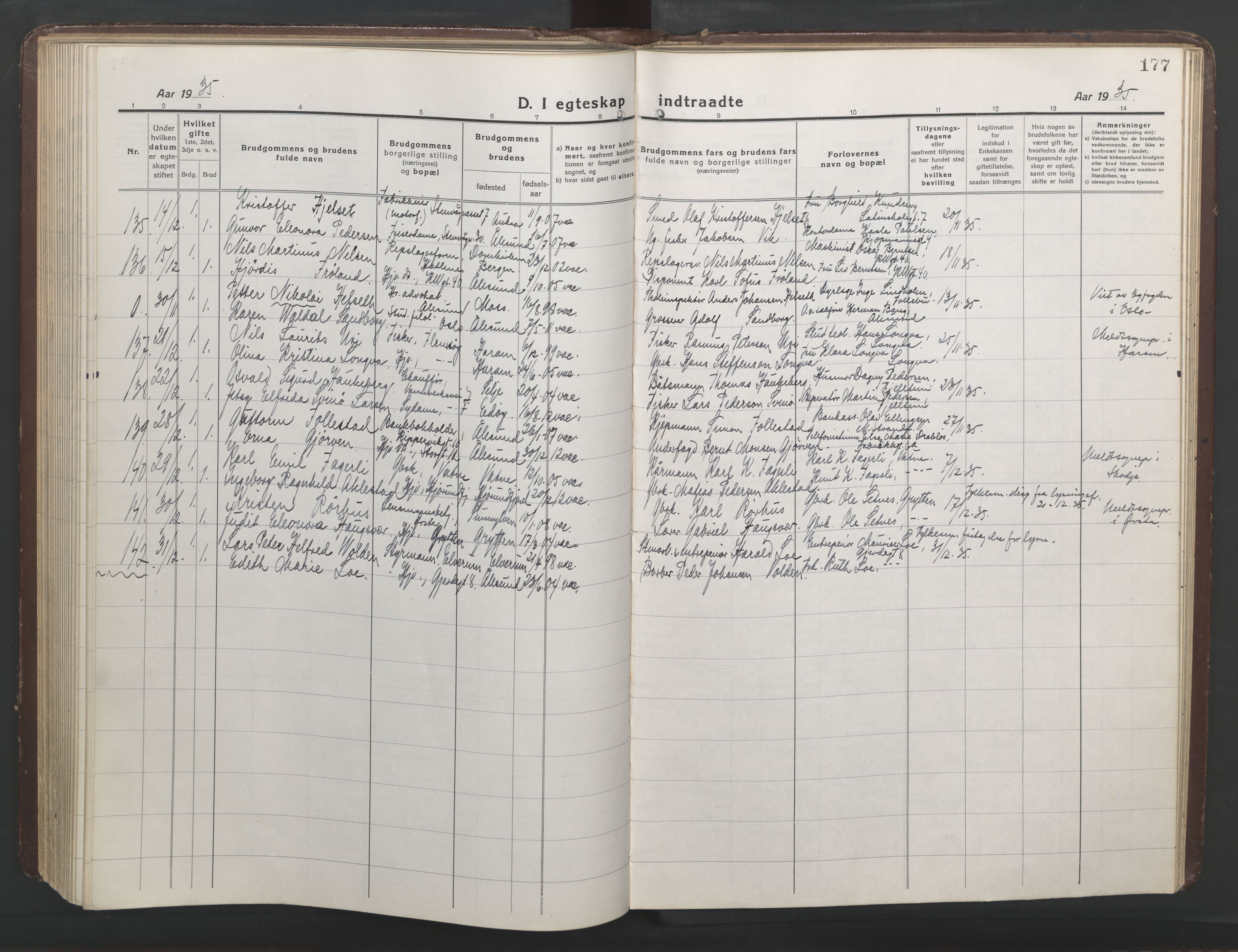 Ministerialprotokoller, klokkerbøker og fødselsregistre - Møre og Romsdal, AV/SAT-A-1454/529/L0473: Parish register (copy) no. 529C10, 1918-1941, p. 177