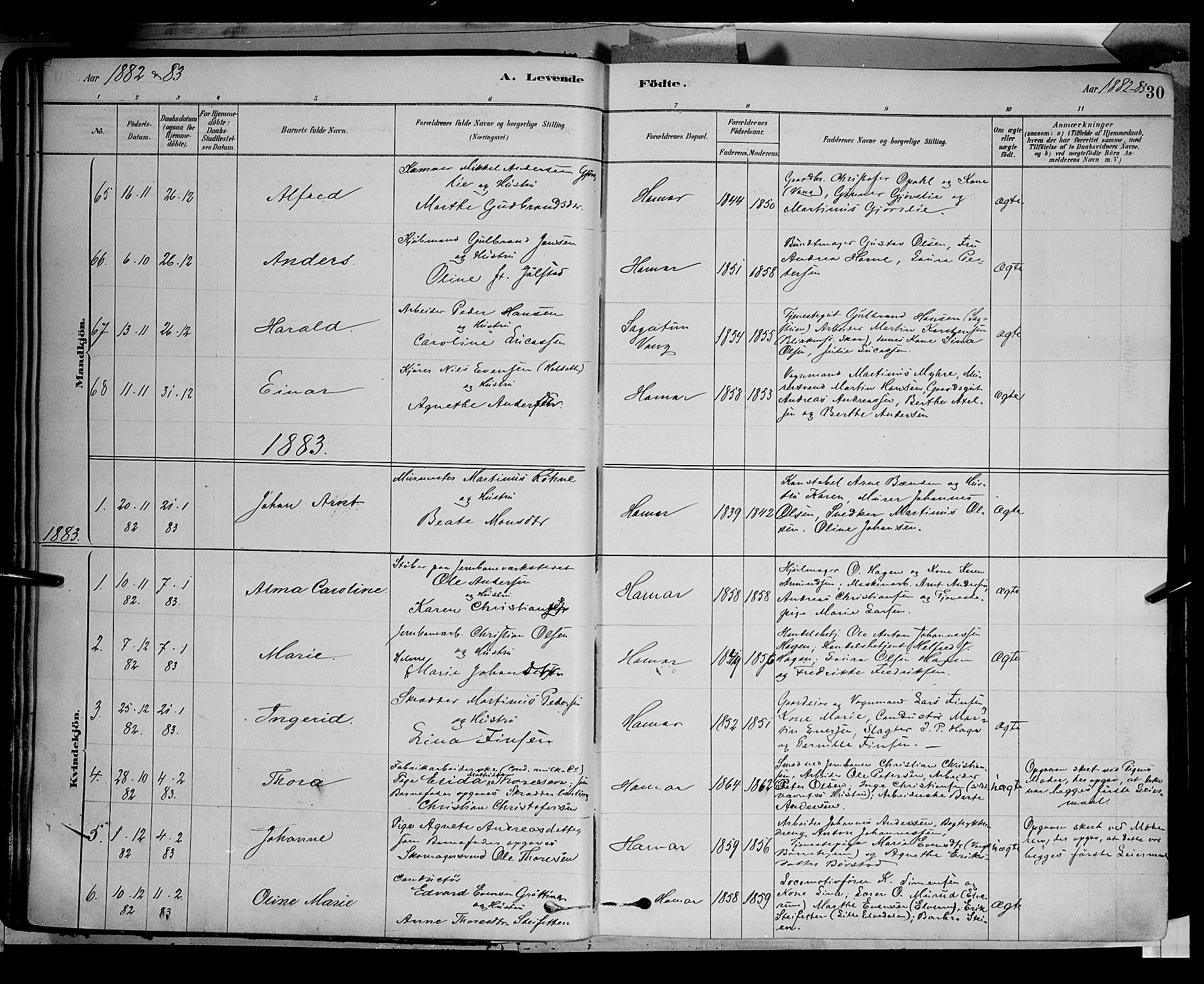 Vang prestekontor, Hedmark, SAH/PREST-008/H/Ha/Haa/L0016: Parish register (official) no. 16, 1878-1889, p. 30