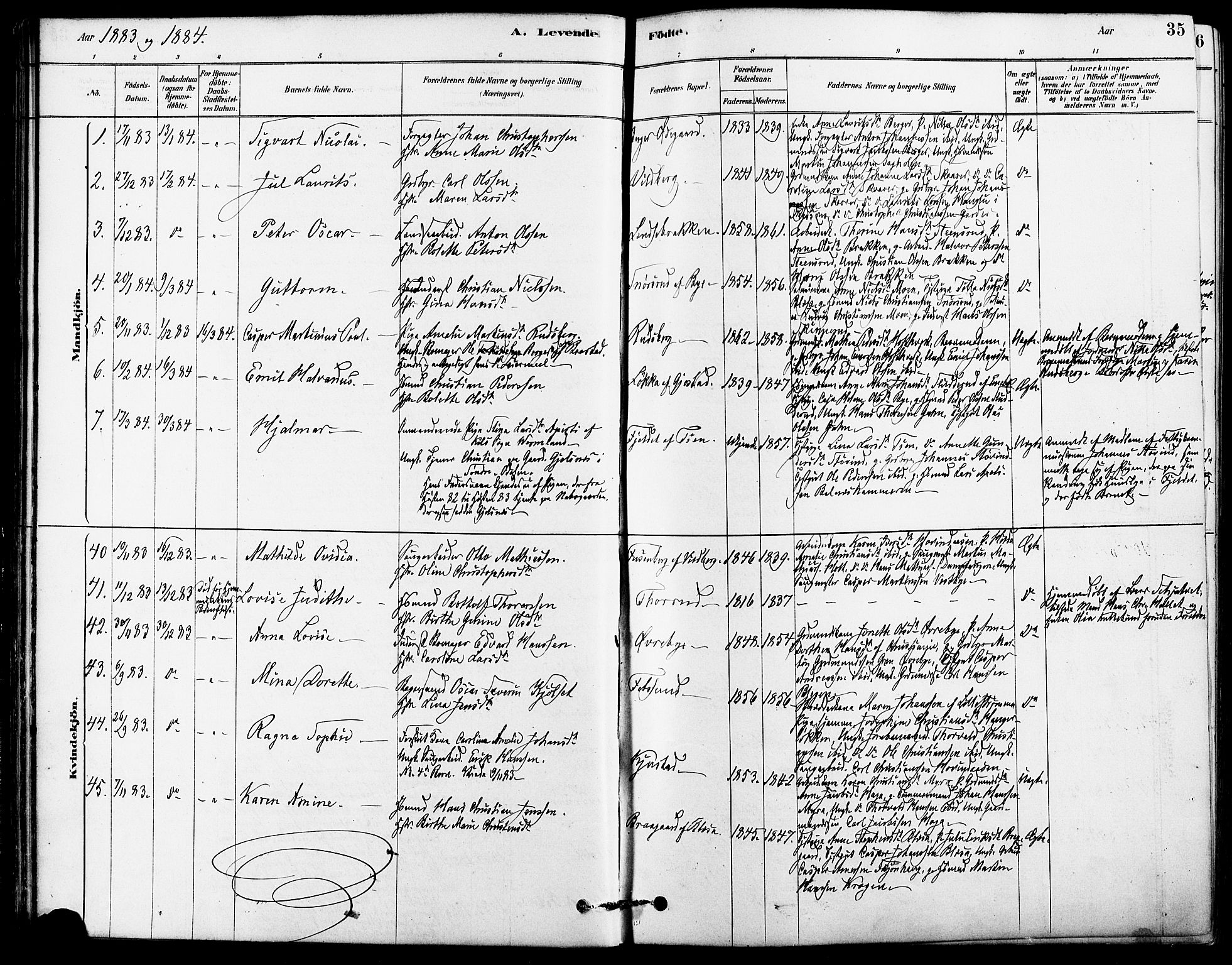 Fet prestekontor Kirkebøker, AV/SAO-A-10370a/F/Fa/L0014: Parish register (official) no. I 14, 1878-1891, p. 35