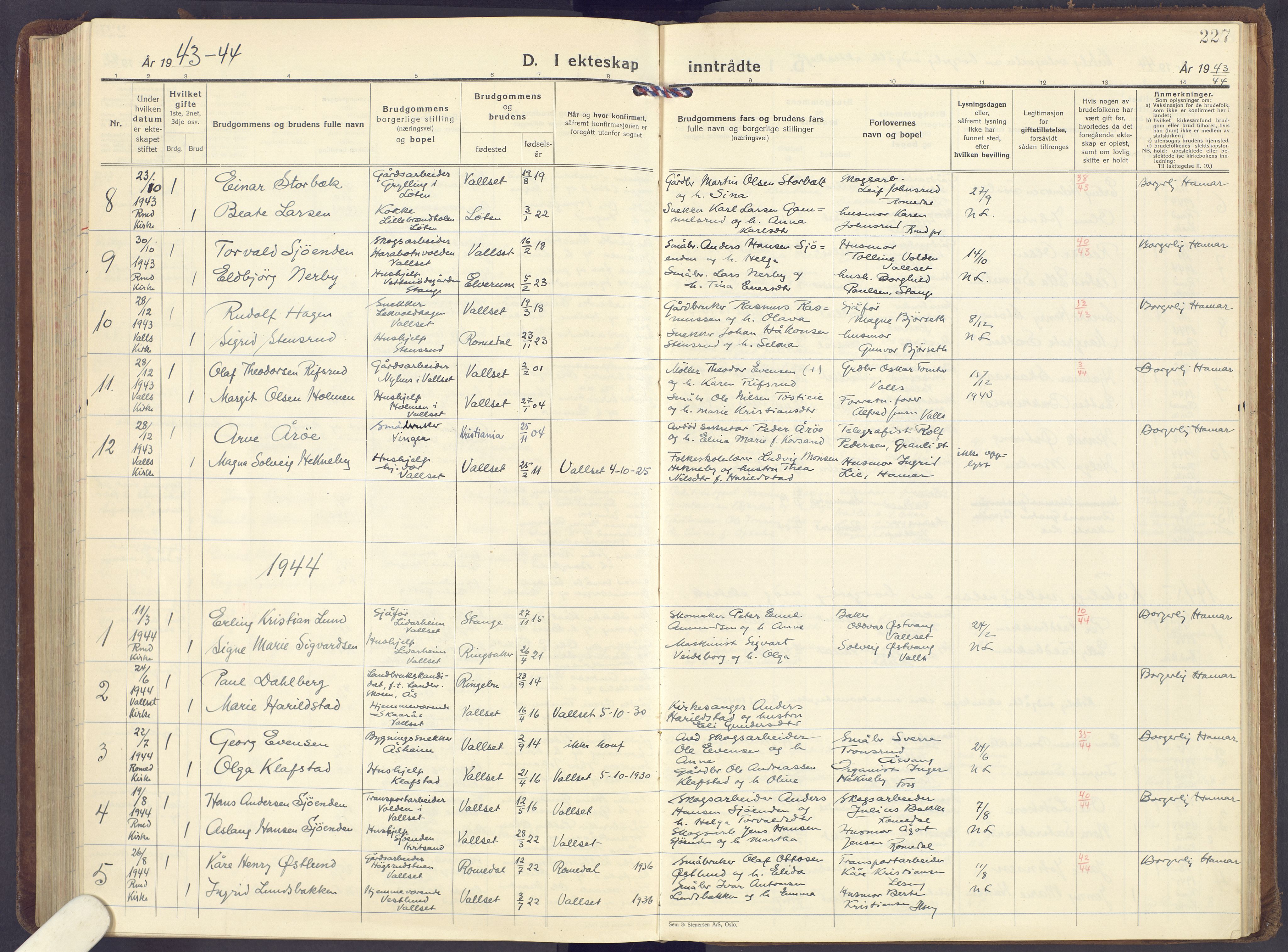 Romedal prestekontor, SAH/PREST-004/K/L0013: Parish register (official) no. 13, 1930-1949, p. 227