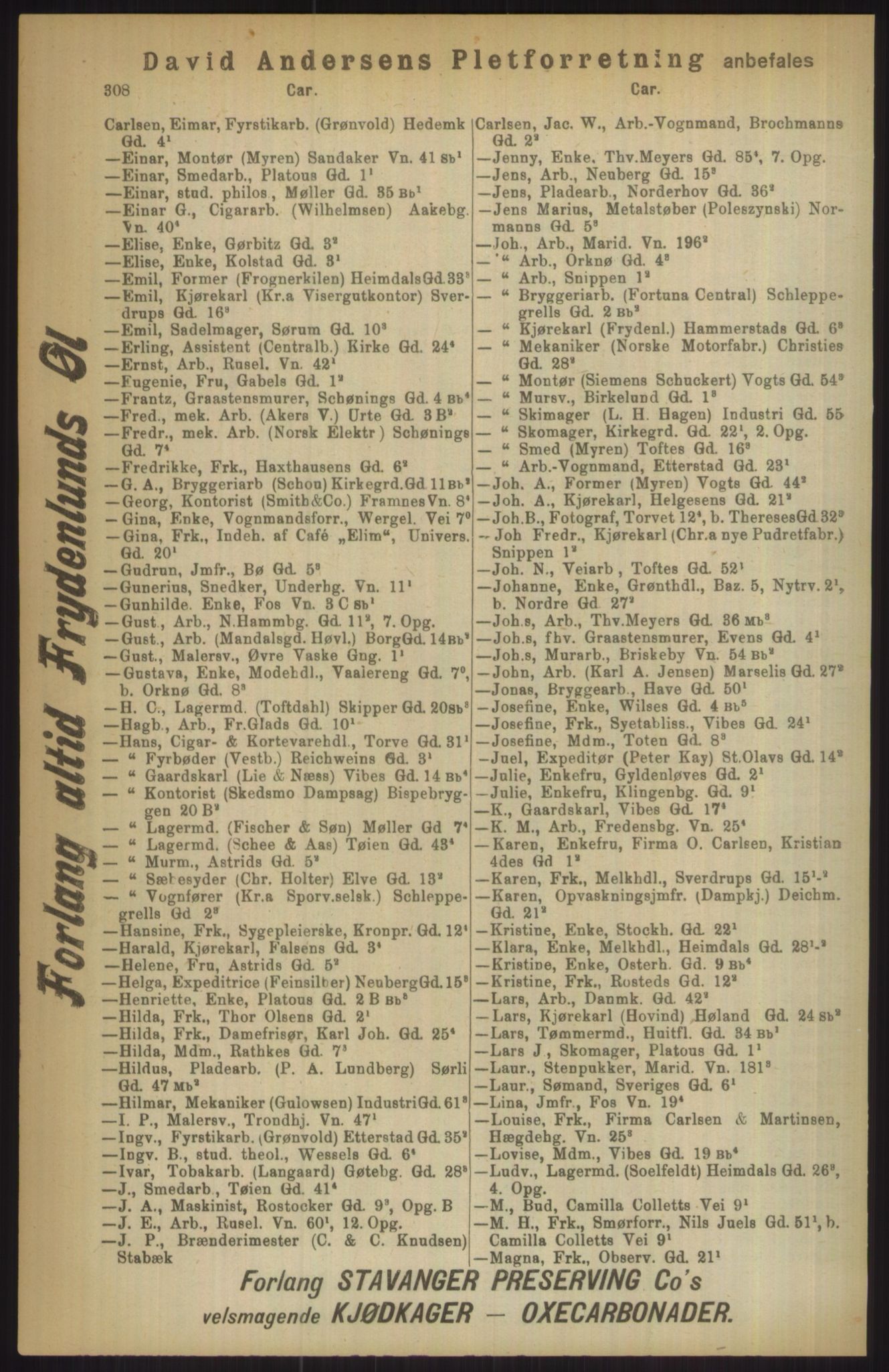 Kristiania/Oslo adressebok, PUBL/-, 1911, p. 308
