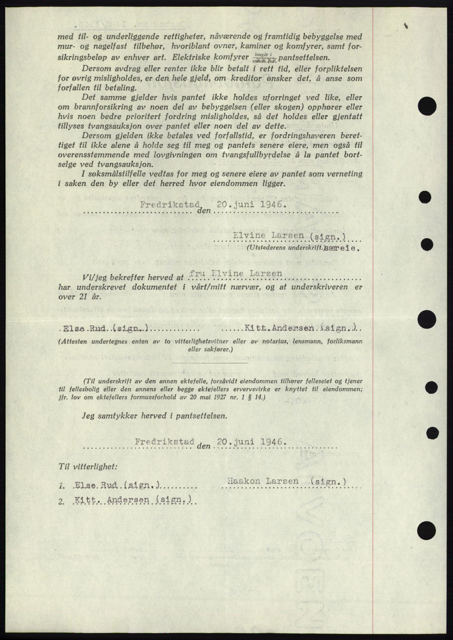 Moss sorenskriveri, AV/SAO-A-10168: Mortgage book no. B15, 1946-1946, Diary no: : 1485/1946