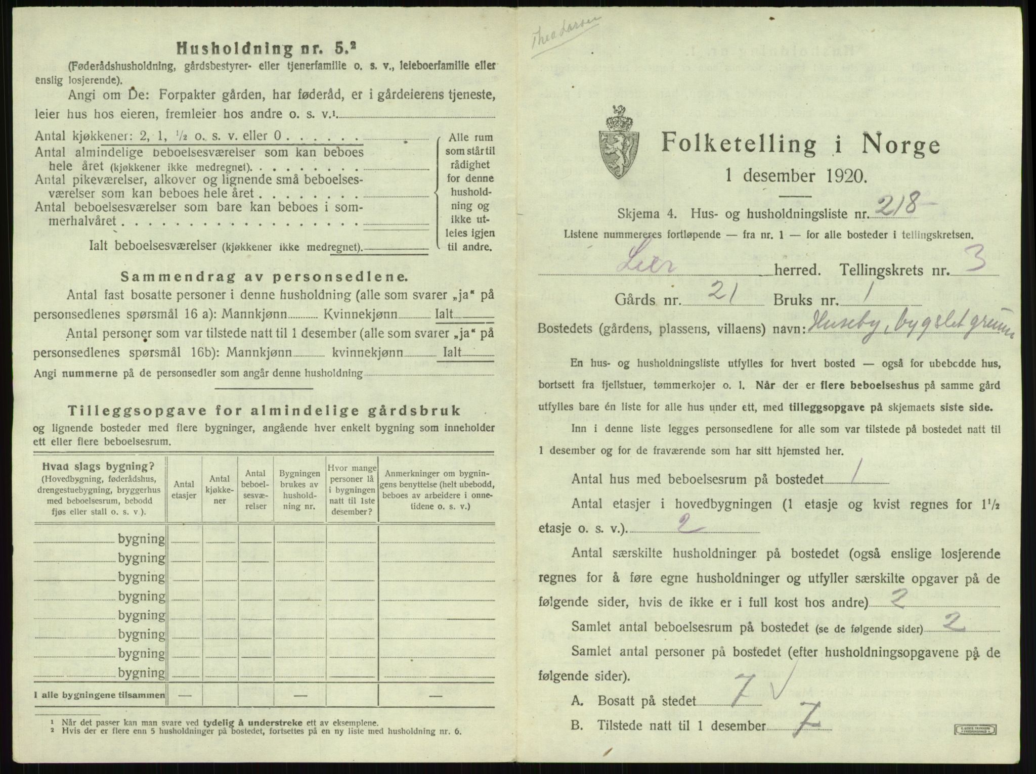 SAKO, 1920 census for Lier, 1920, p. 831