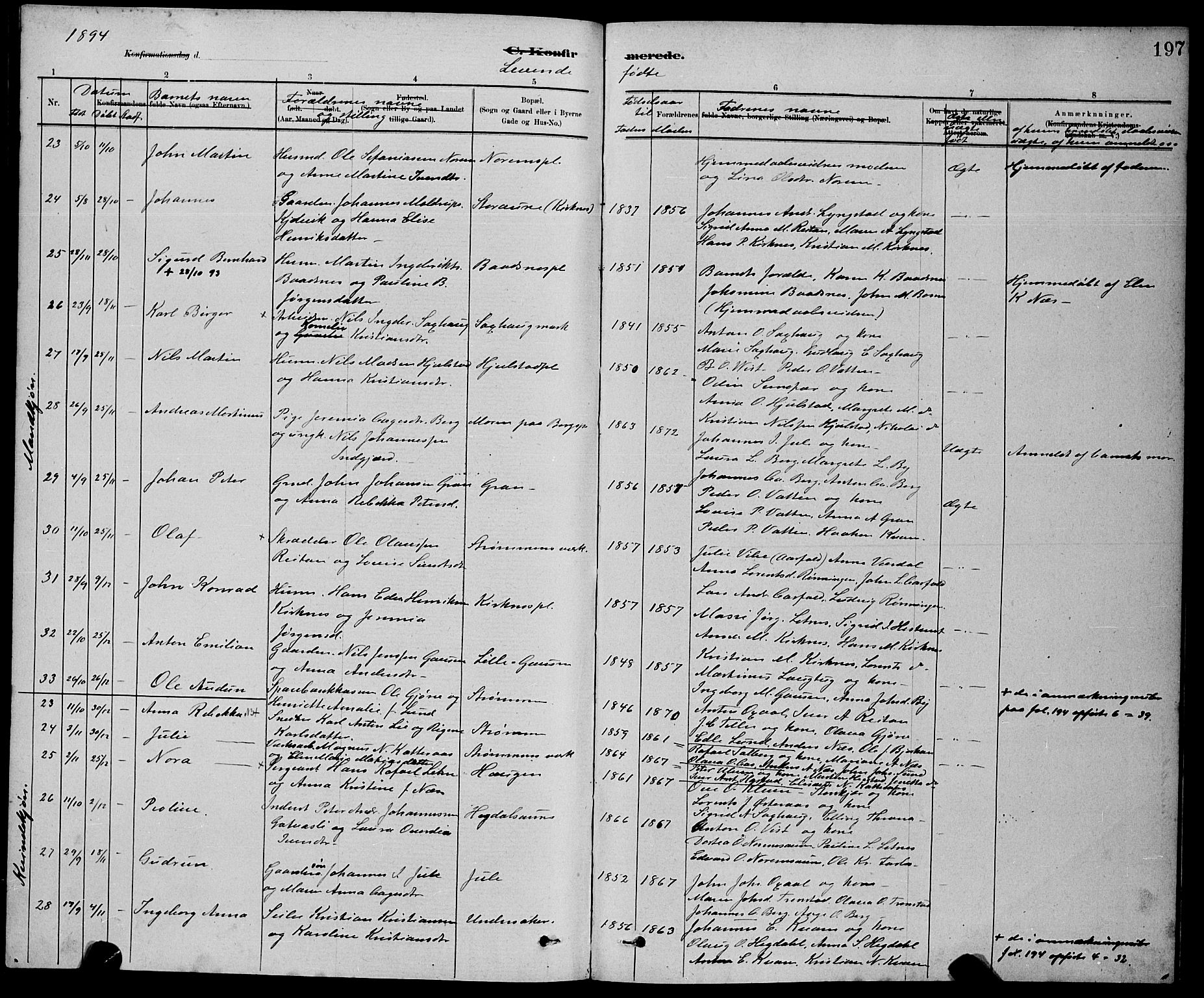 Ministerialprotokoller, klokkerbøker og fødselsregistre - Nord-Trøndelag, SAT/A-1458/730/L0301: Parish register (copy) no. 730C04, 1880-1897, p. 197