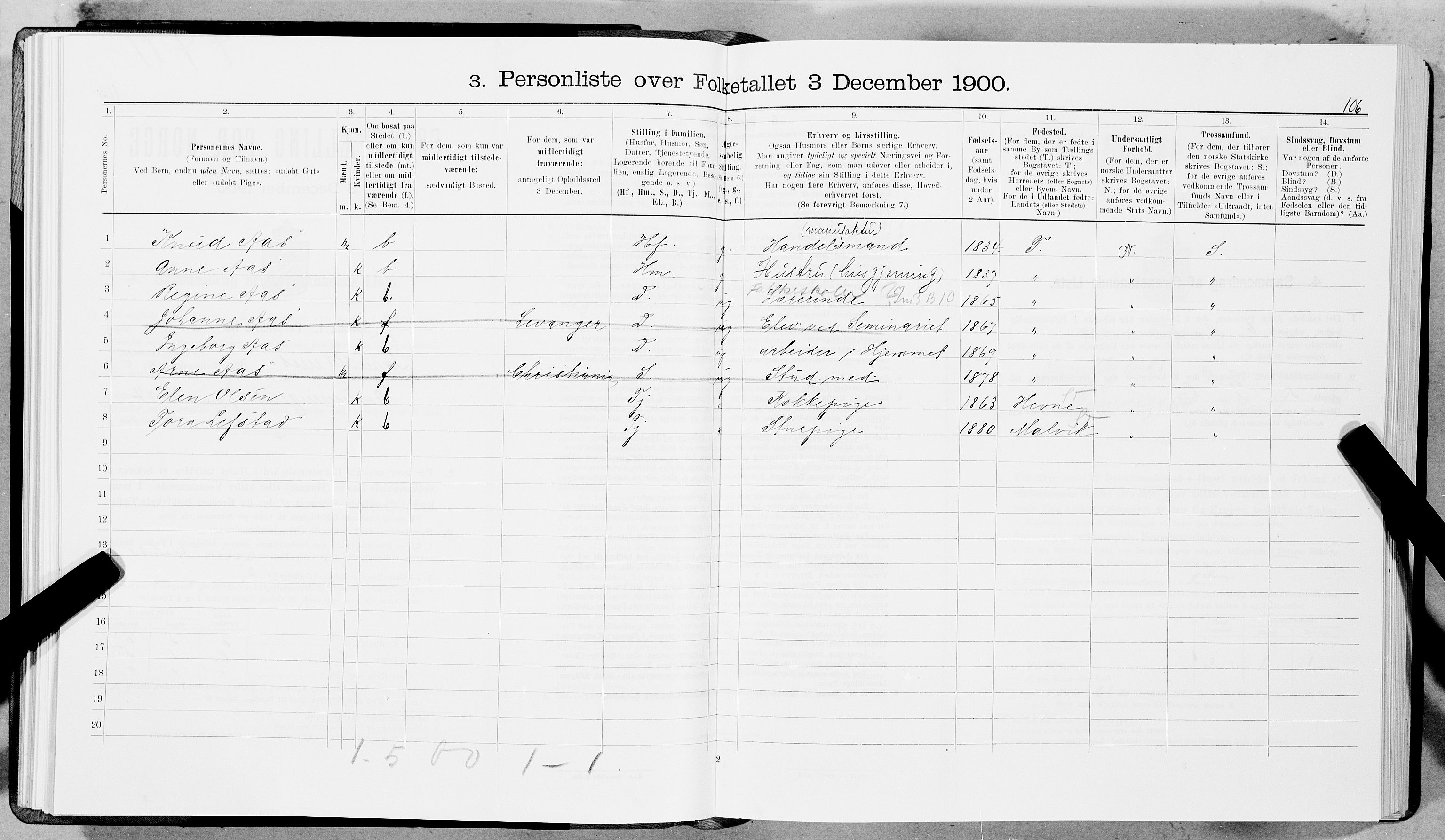 SAT, 1900 census for Trondheim, 1900, p. 2645