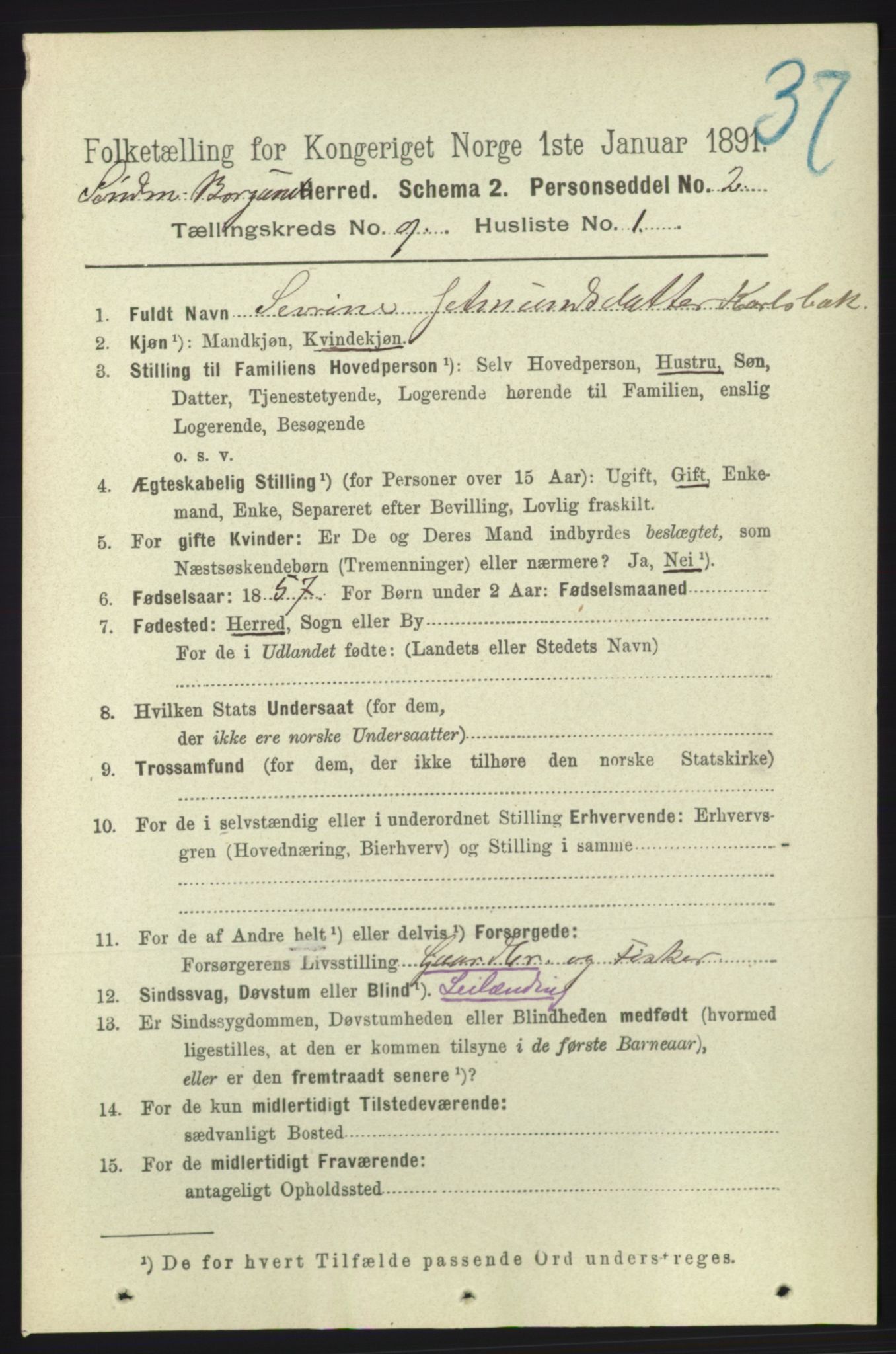 RA, 1891 census for 1531 Borgund, 1891, p. 2273