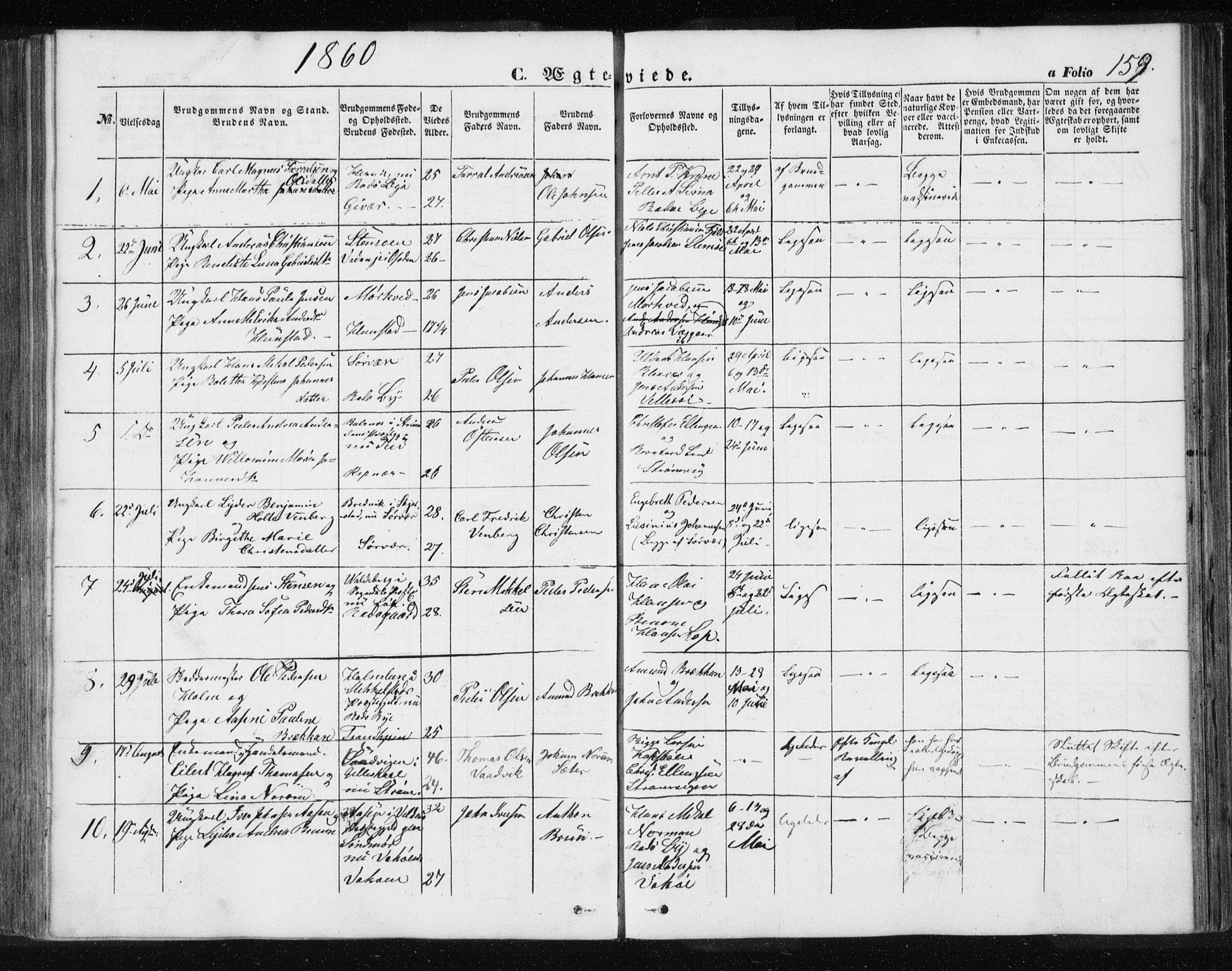 Ministerialprotokoller, klokkerbøker og fødselsregistre - Nordland, SAT/A-1459/801/L0028: Parish register (copy) no. 801C03, 1855-1867, p. 159