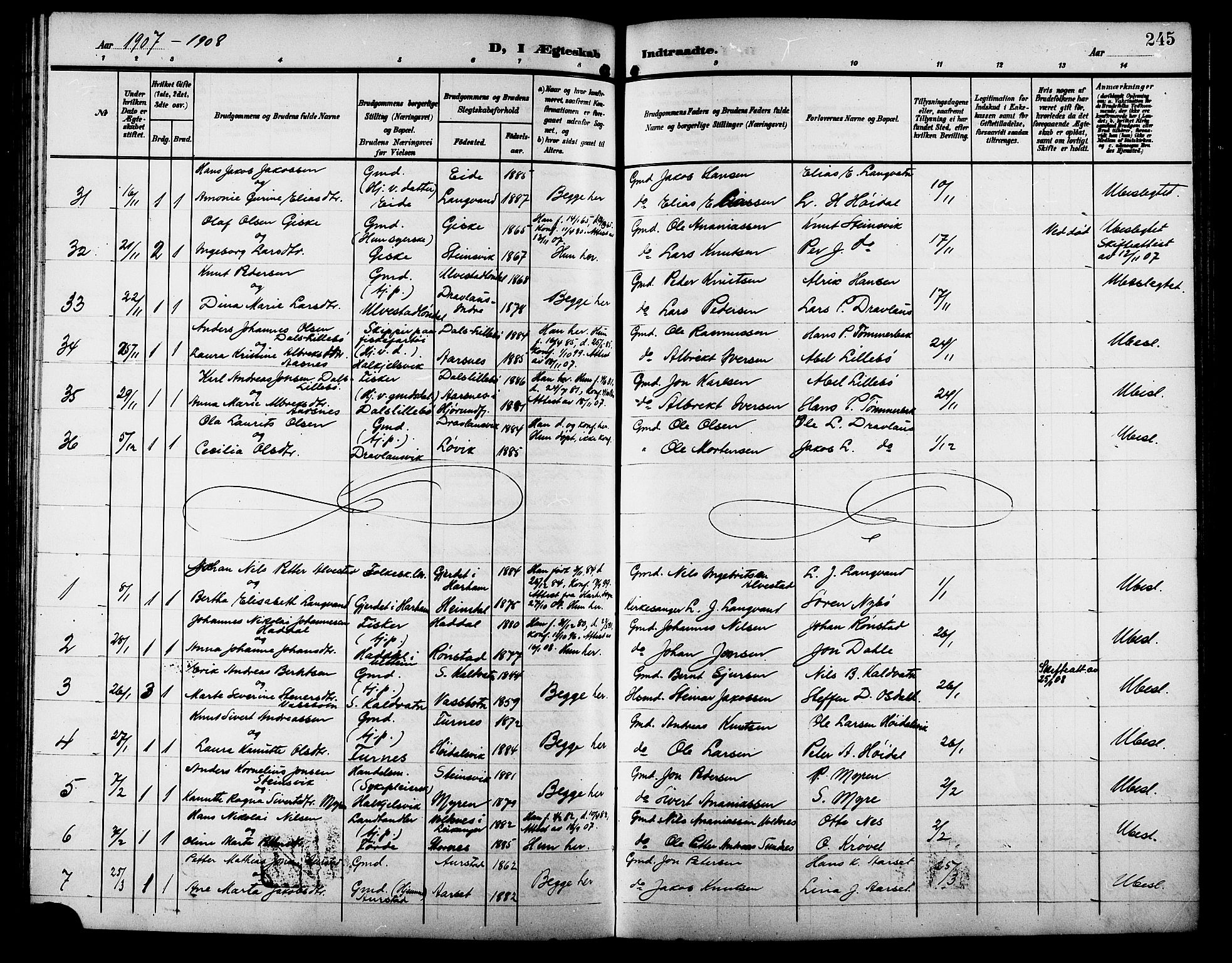 Ministerialprotokoller, klokkerbøker og fødselsregistre - Møre og Romsdal, AV/SAT-A-1454/511/L0159: Parish register (copy) no. 511C05, 1902-1920, p. 245